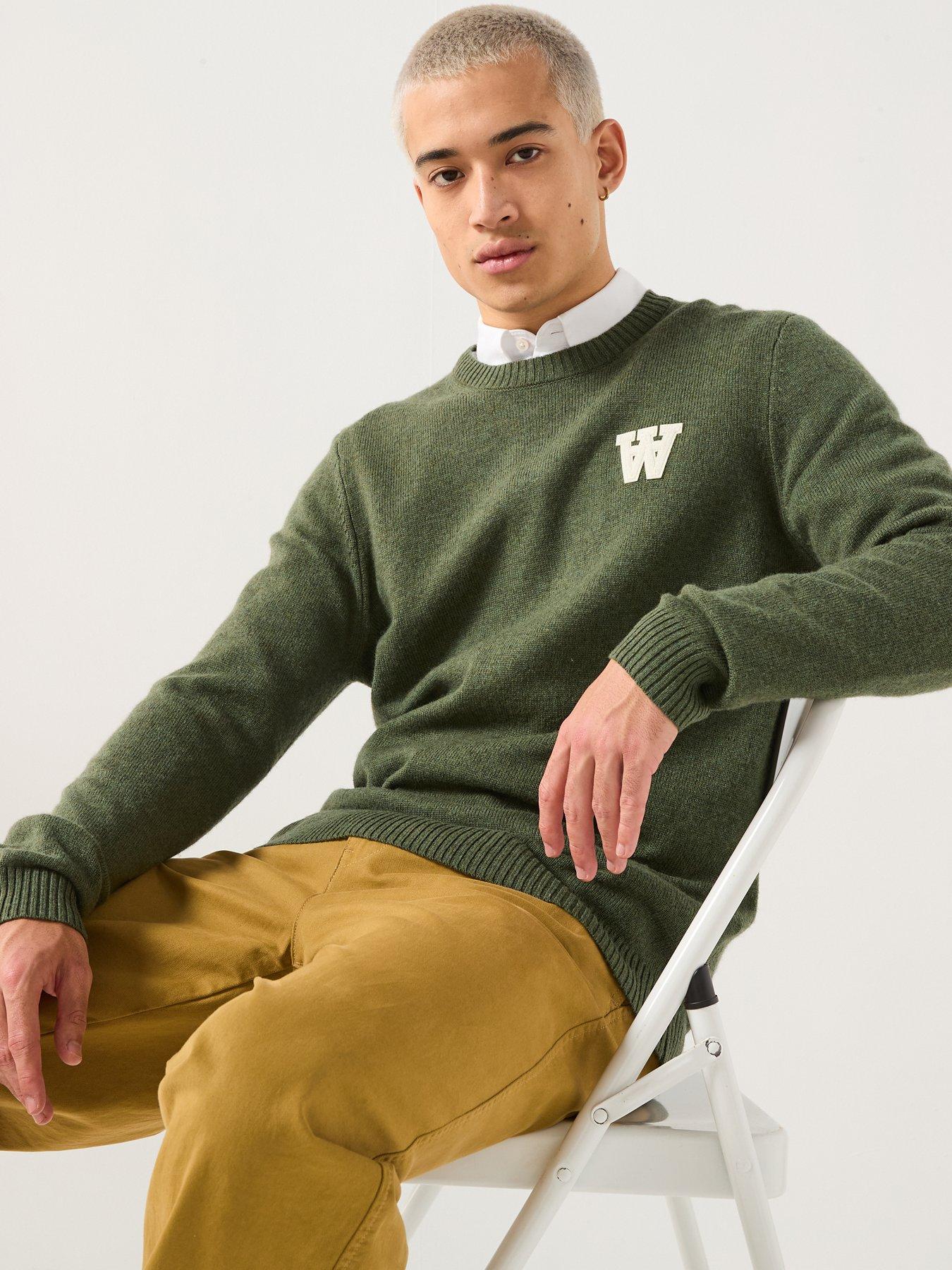  image of double-a-by-wood-wood-tay-aa-lambswool-knitted-jumper-dark-green