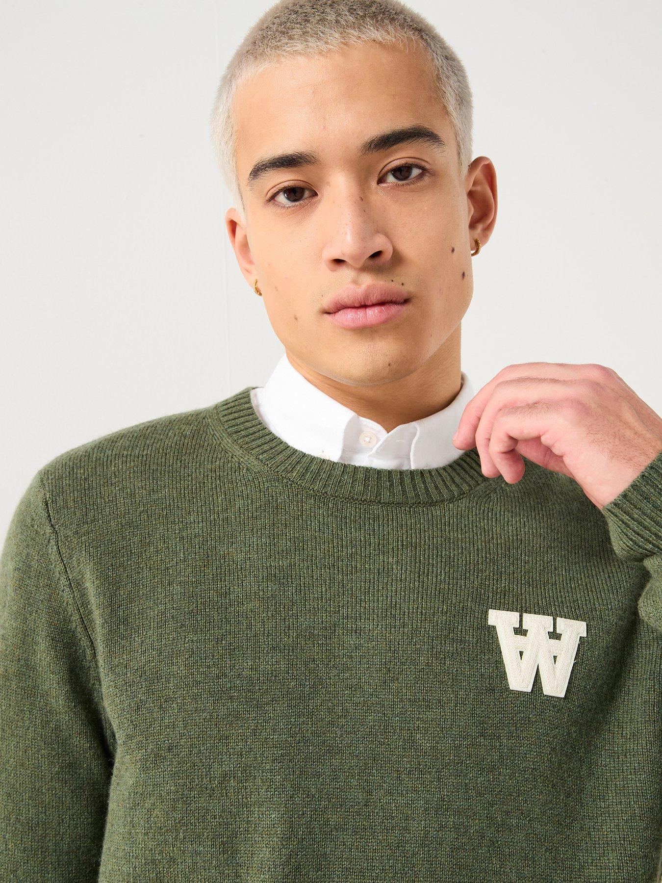  image of double-a-by-wood-wood-tay-aa-lambswool-knitted-jumper-dark-green
