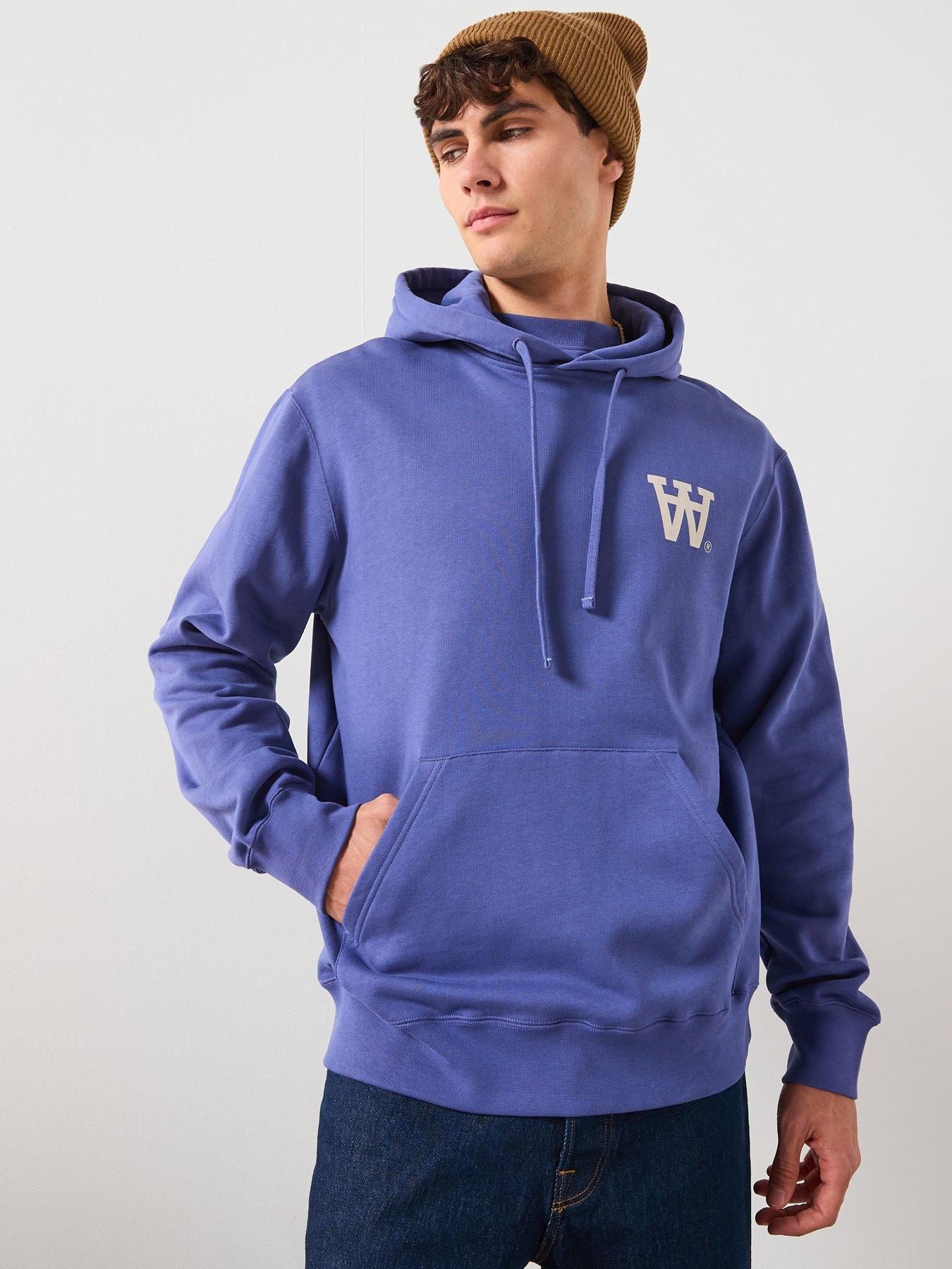 Double A by Wood Wood Chest Logo Hoodie - Blue - Dark Blue