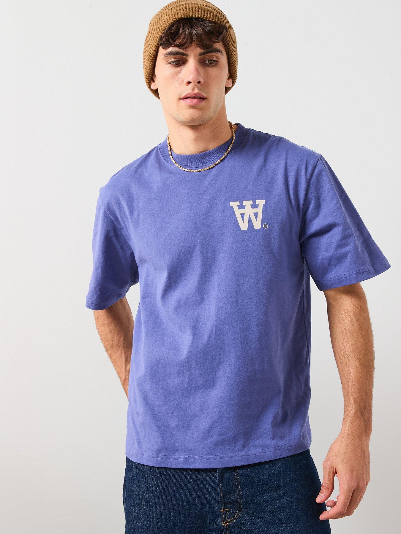 Double A by Wood Wood Crew Neck Logo T-Shirt - Dark Blue