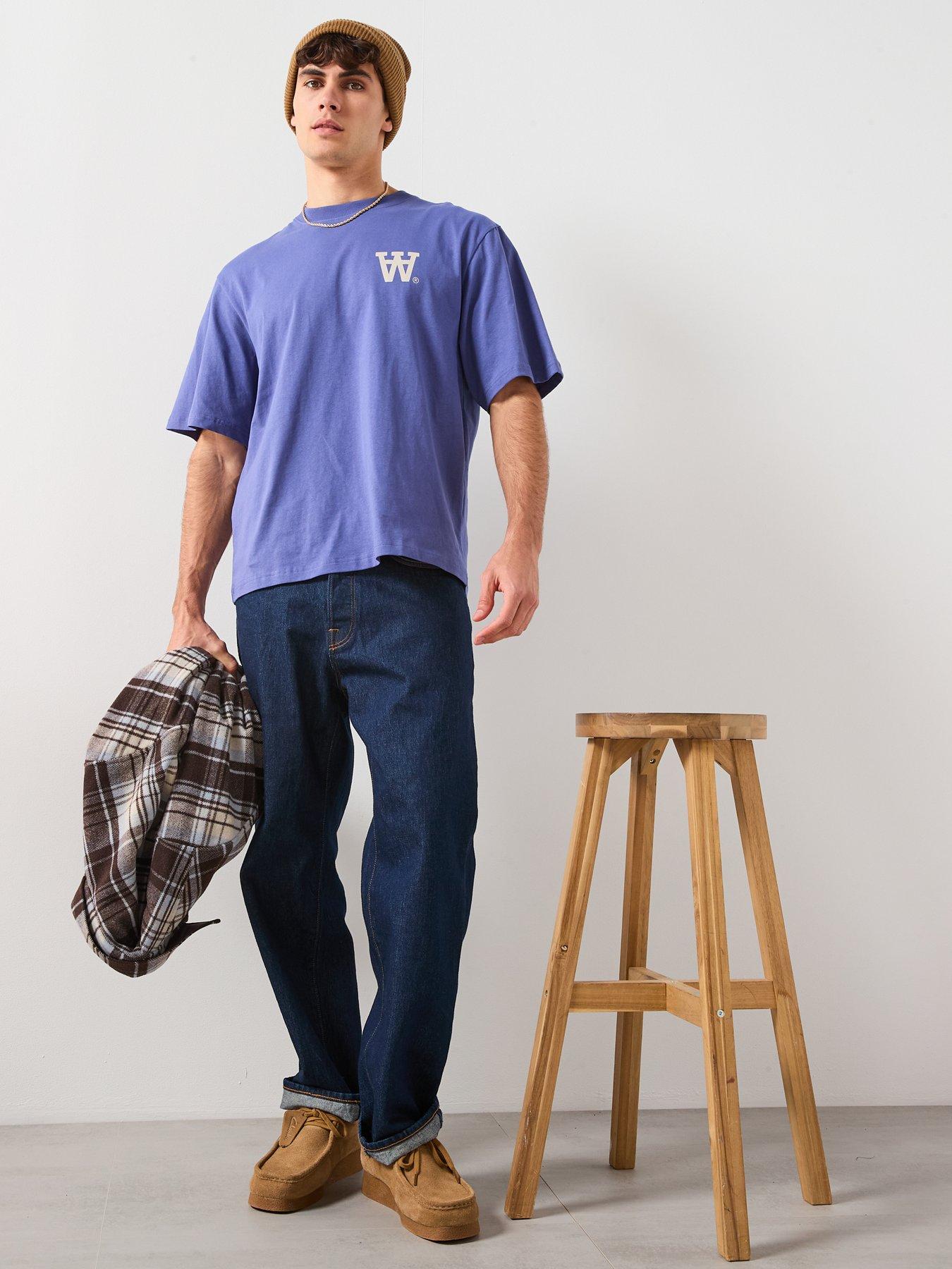 Image 4 of 6 of Double A by Wood Wood Crew Neck Logo&nbsp;T-Shirt - Dark Blue