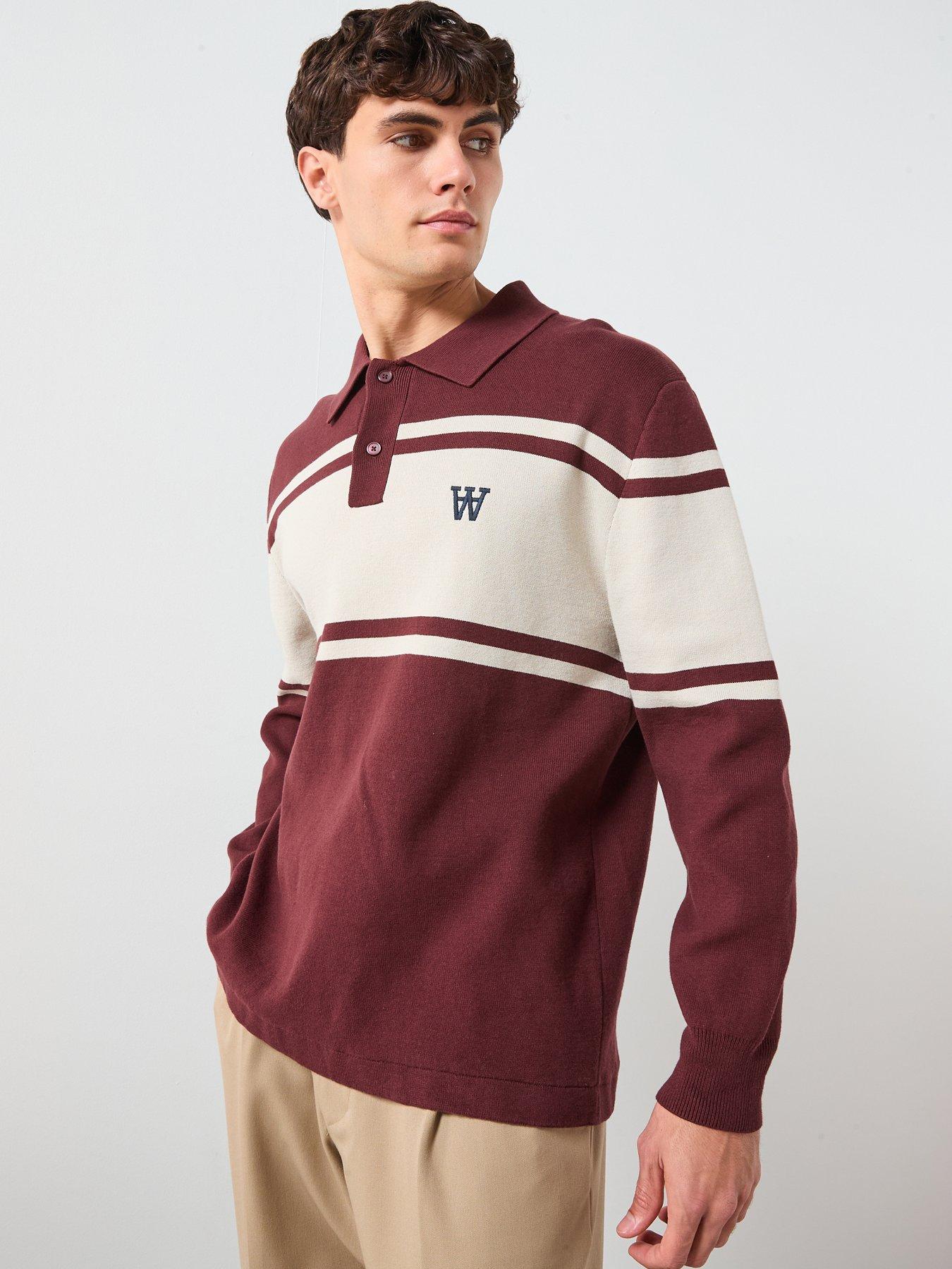 front image of double-a-by-wood-wood-curt-long-sleeve-rugger-polo-shirt-dark-brown