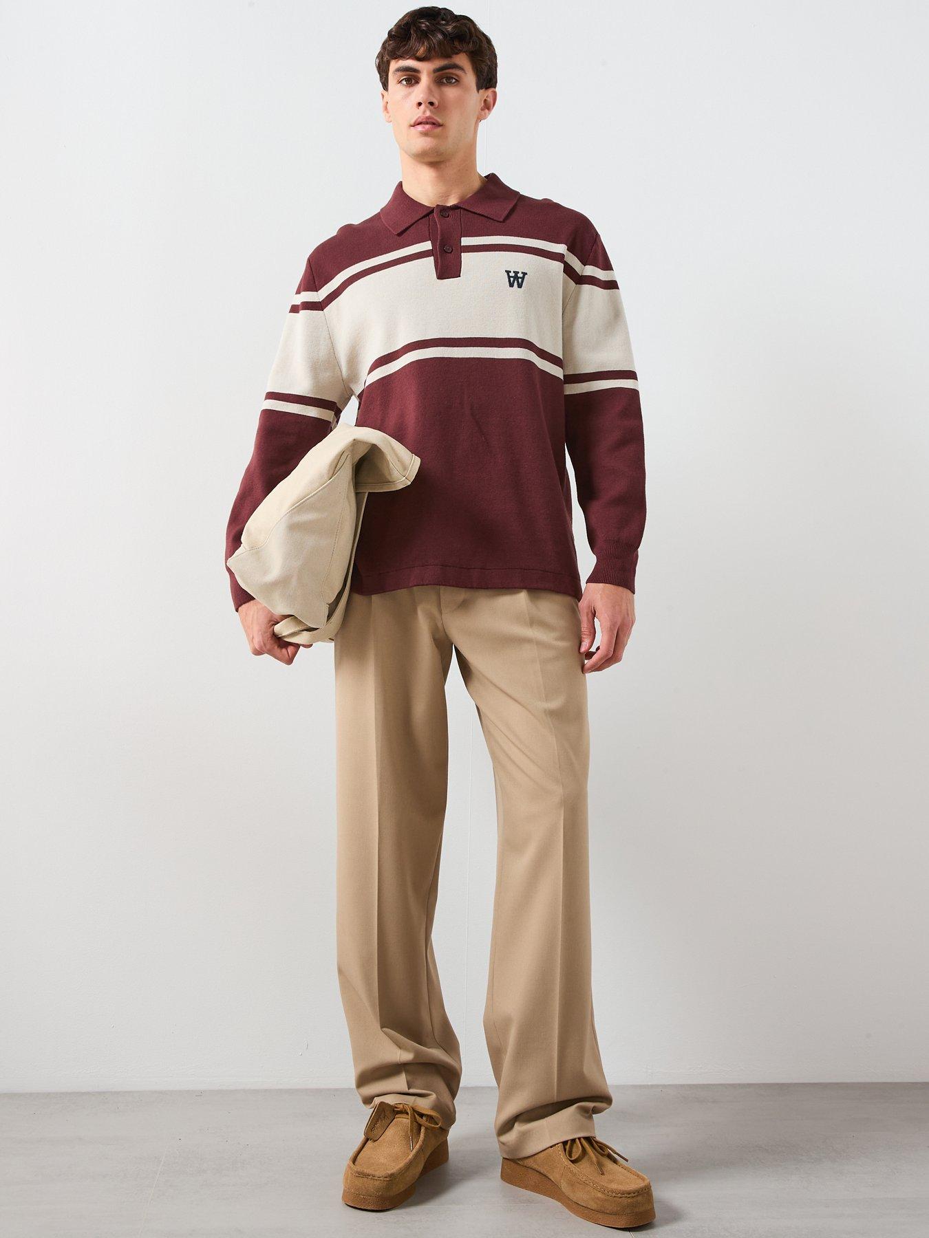  image of double-a-by-wood-wood-curt-long-sleeve-rugger-polo-shirt-dark-brown