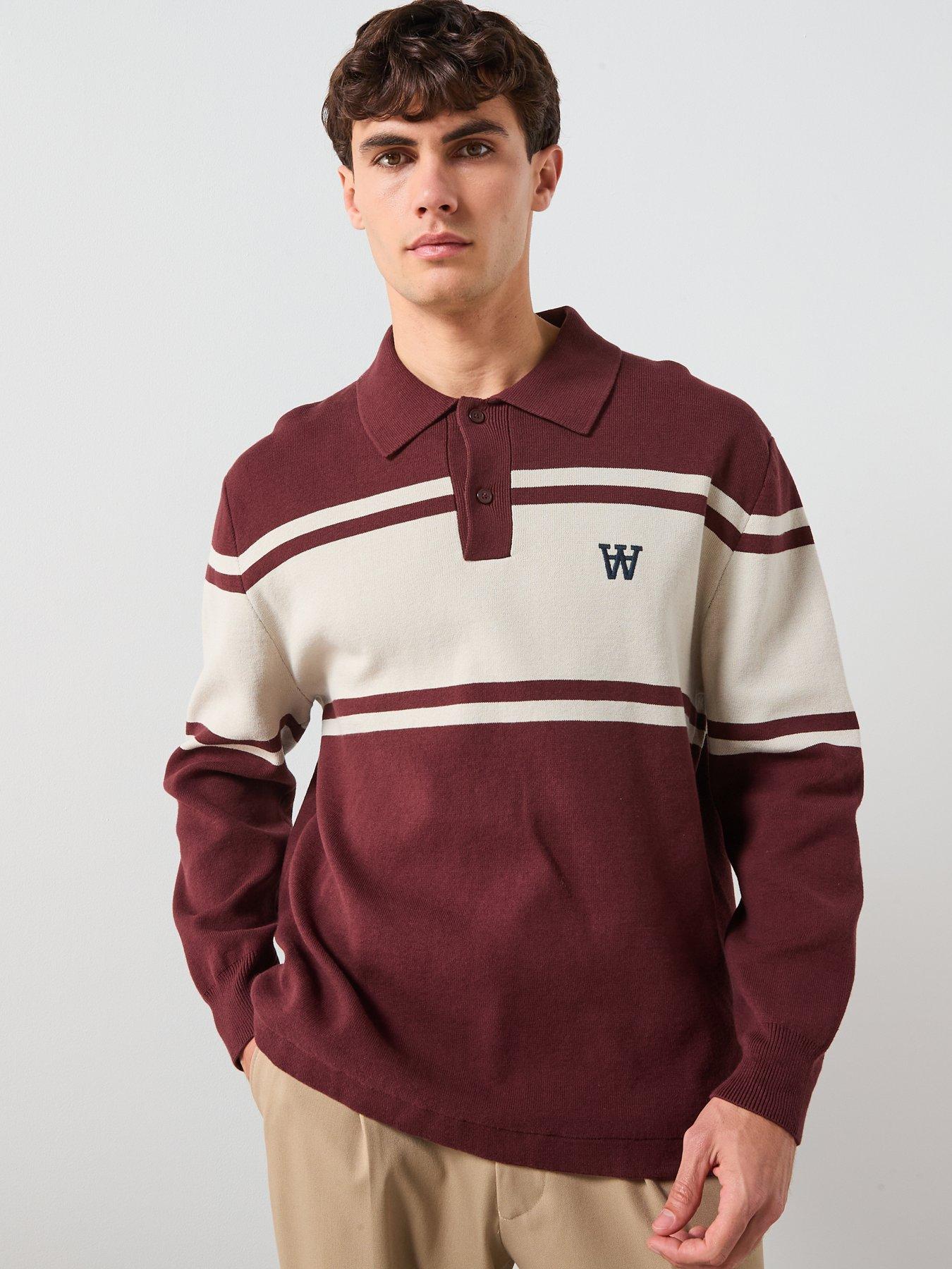  image of double-a-by-wood-wood-curt-long-sleeve-rugger-polo-shirt-dark-brown