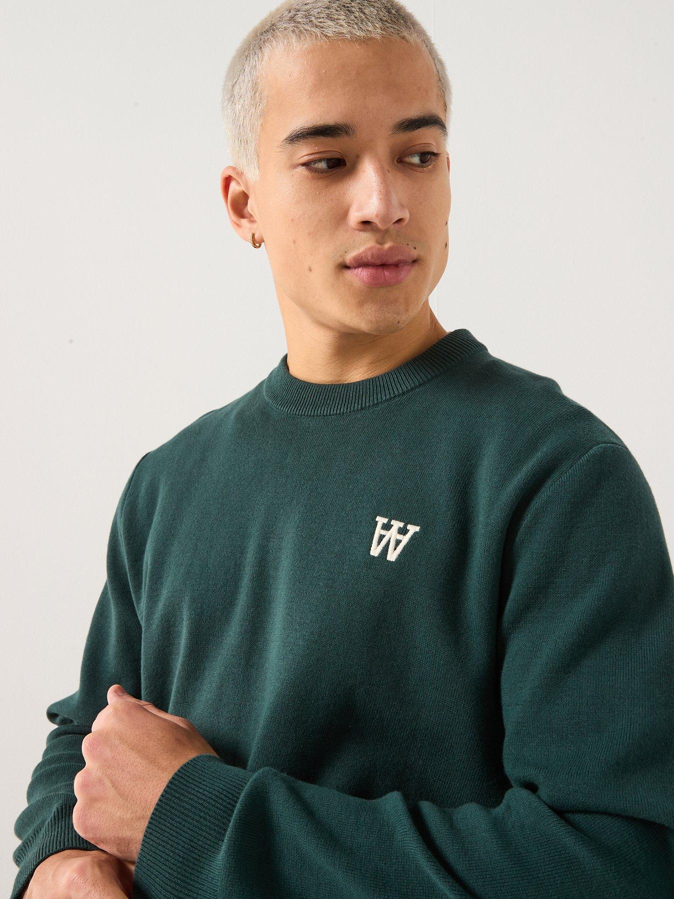  image of double-a-by-wood-wood-curt-aa-logo-crew-sweatshirt-dark-green