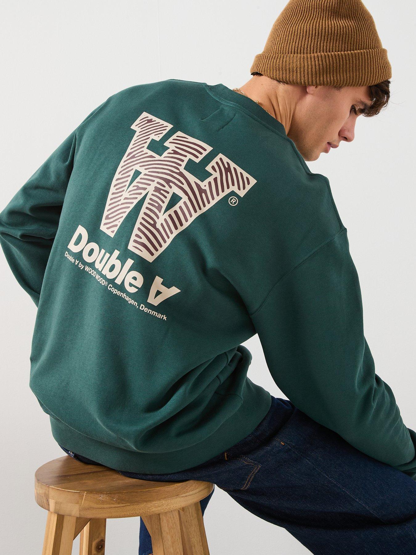 image of double-a-by-wood-wood-james-aaneue-crew-sweat-dark-green