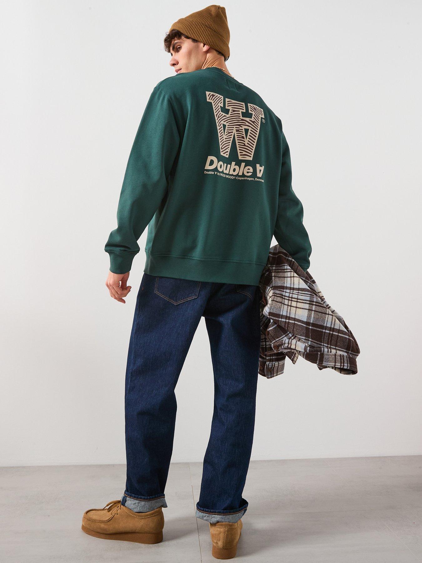 image of double-a-by-wood-wood-james-aaneue-crew-sweat-dark-green