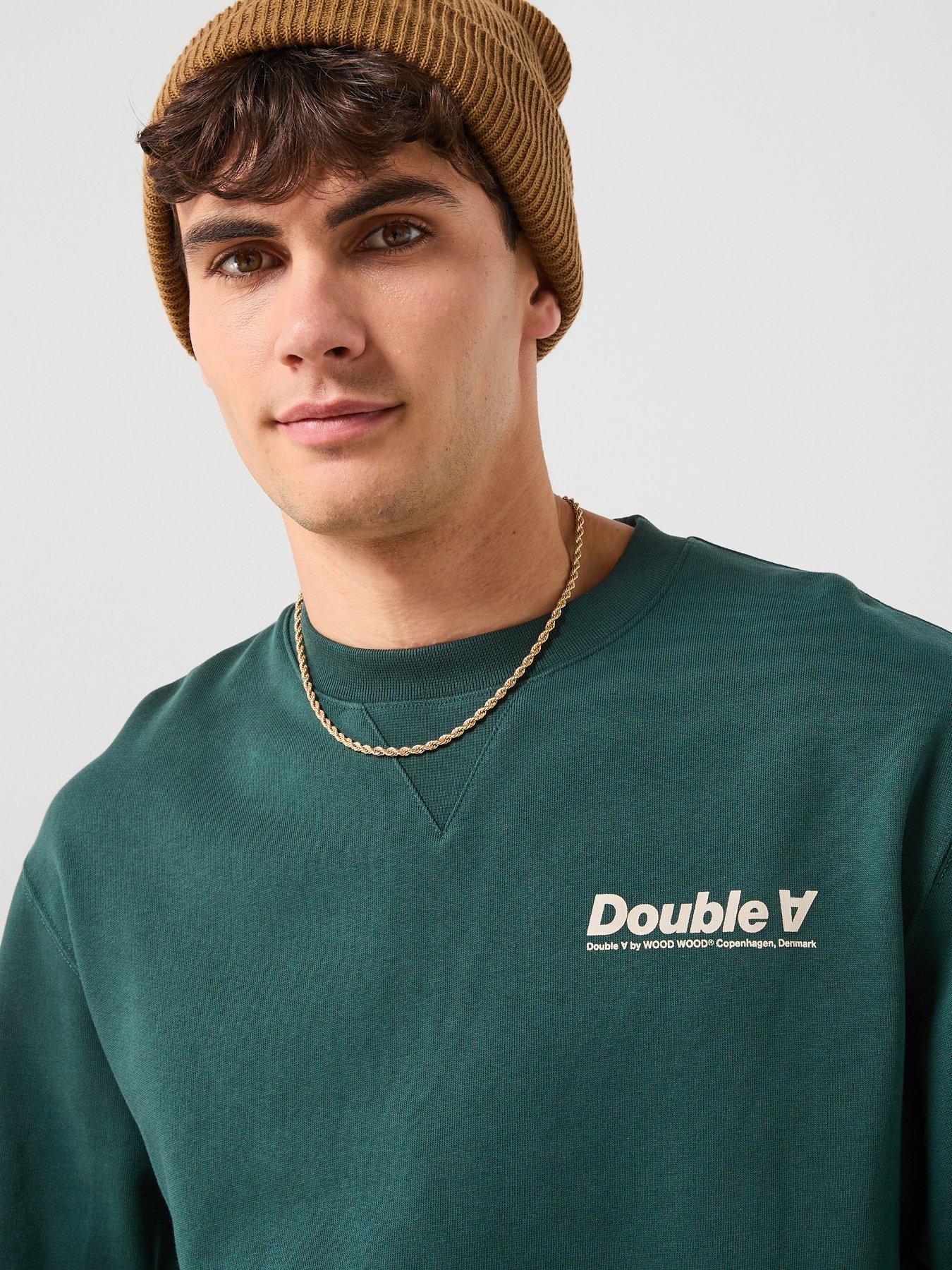  image of double-a-by-wood-wood-james-aaneue-crew-sweat-dark-green