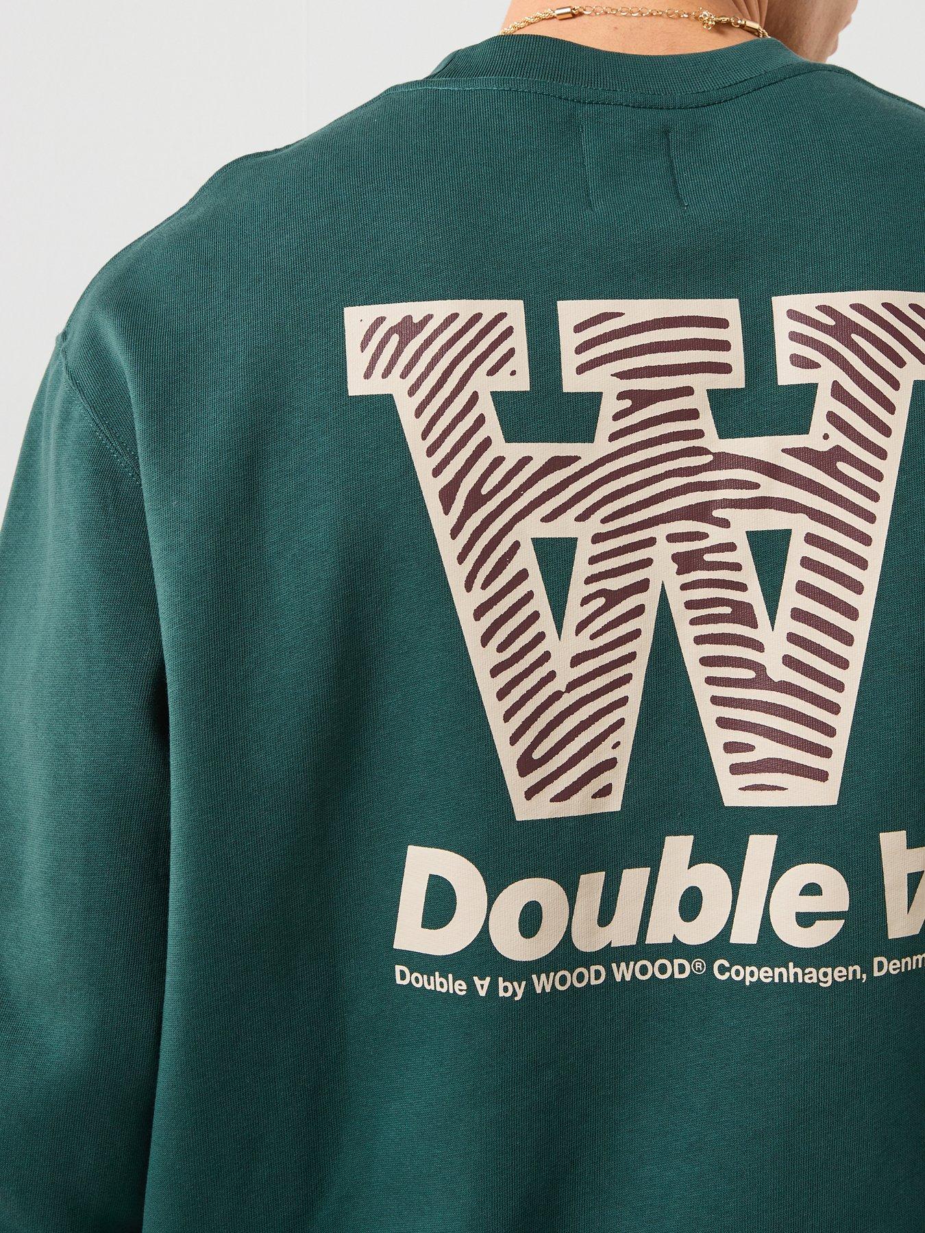  image of double-a-by-wood-wood-james-aaneue-crew-sweat-dark-green