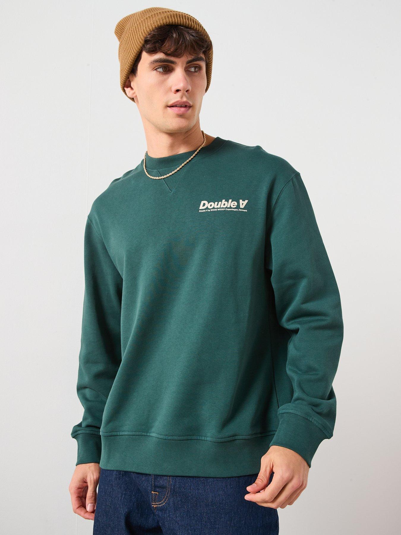  image of double-a-by-wood-wood-james-aaneue-crew-sweat-dark-green