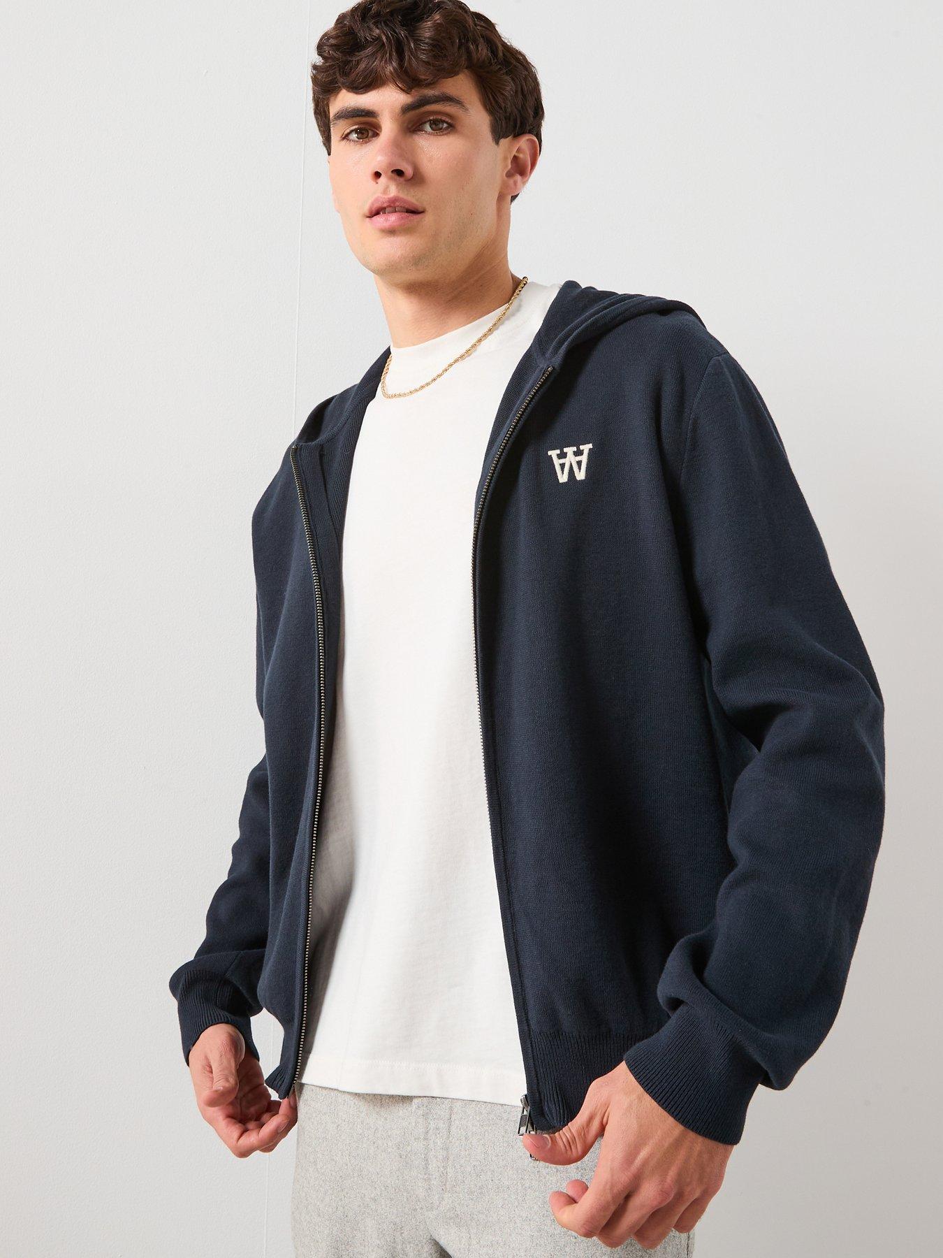Double A by Wood Wood Curt Aa Logo Zip Through Hoodie - Navy