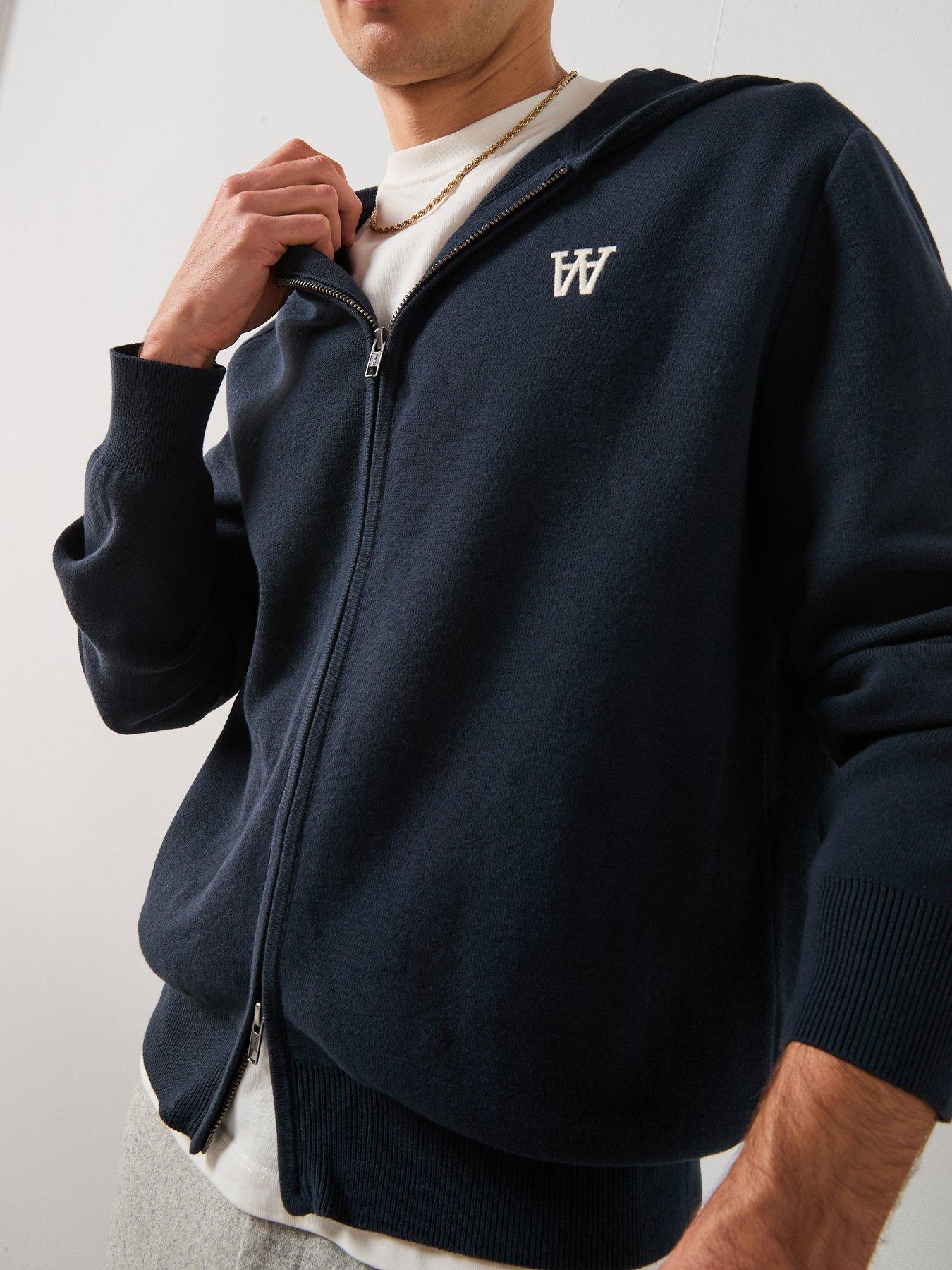  image of double-a-by-wood-wood-curt-aa-logo-zip-through-hoodie-navy