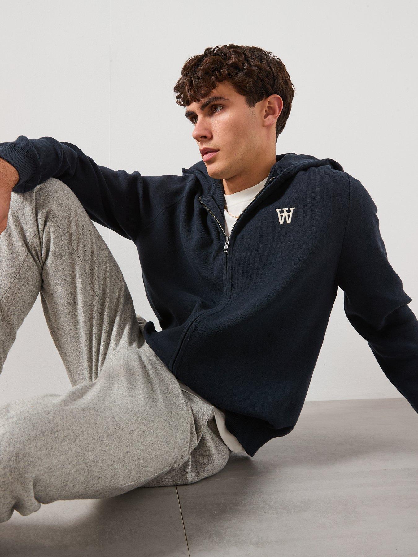  image of double-a-by-wood-wood-curt-aa-logo-zip-through-hoodie-navy