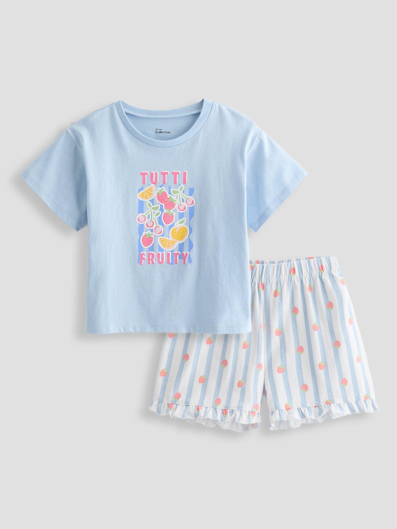 The Very Collection Girls Tutti Fruity Shortie Pyjamas - Blue