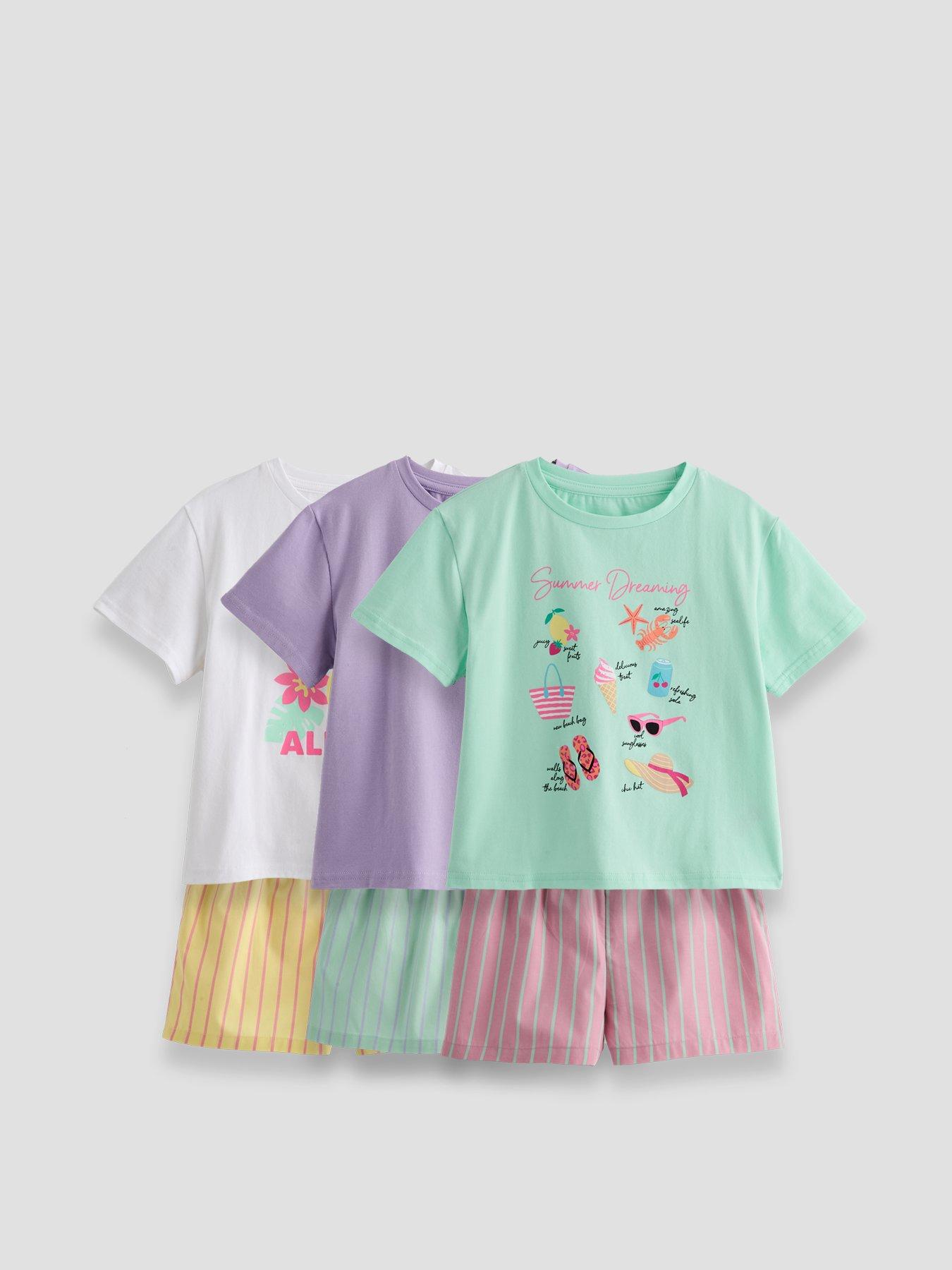Image 1 of 5 of The Very Collection Girls 3 Pack Sunshine Stripe Shorts Pyjamas - Multi