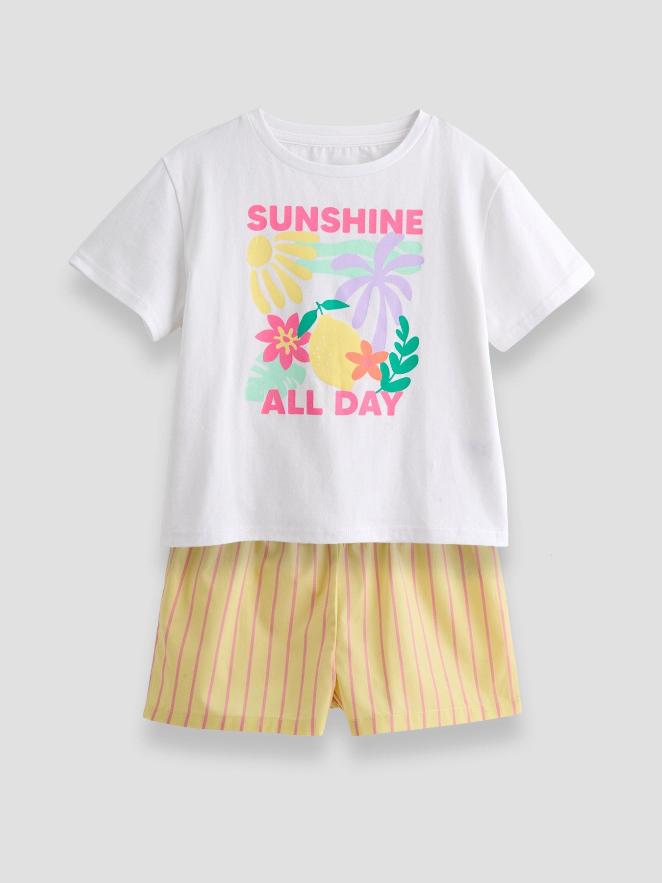 Image 4 of 5 of The Very Collection Girls 3 Pack Sunshine Stripe Shorts Pyjamas - Multi