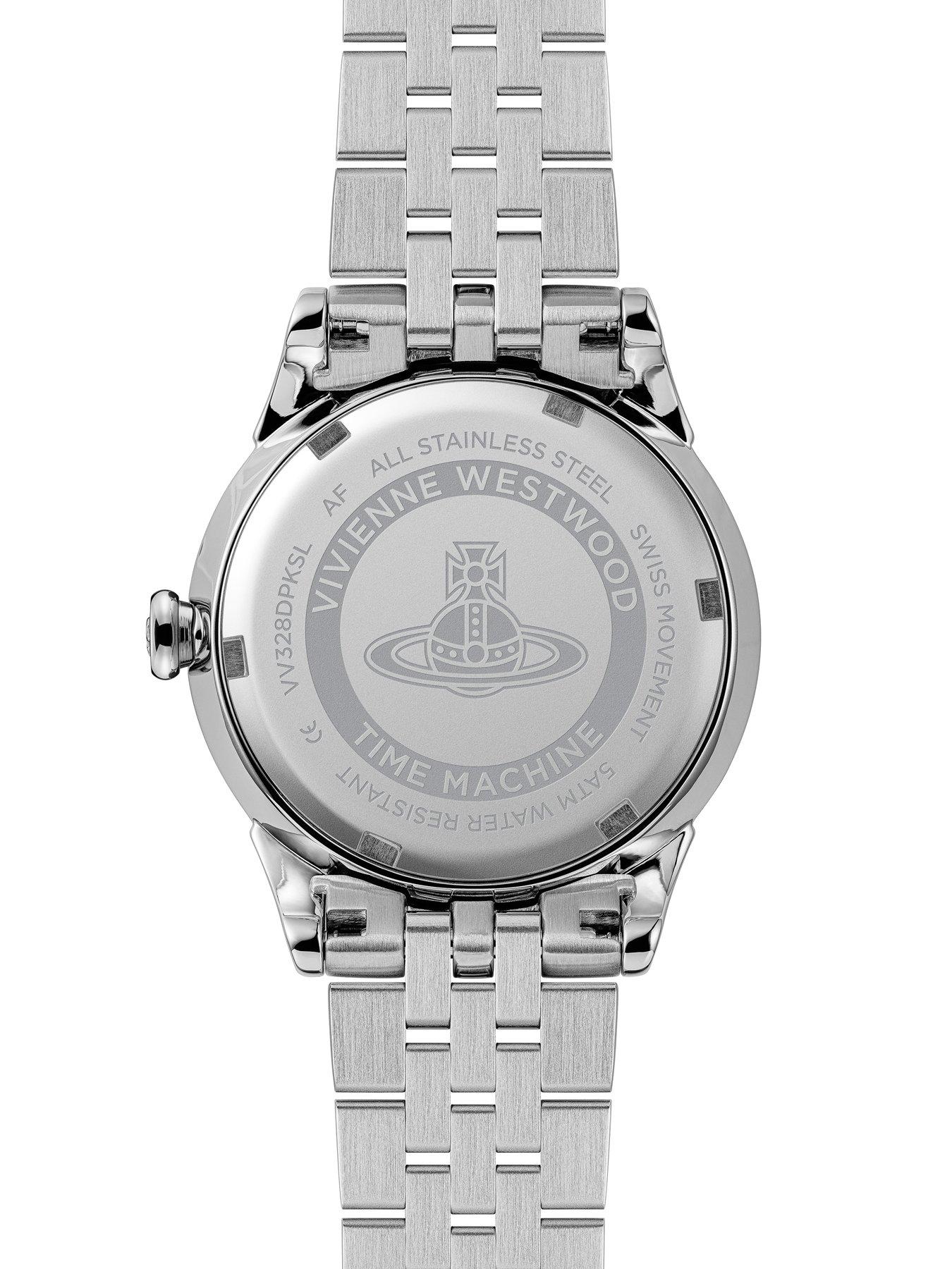  image of vivienne-westwood-little-seymour-ladies-quartz-watch-dusty-pink-sunray-dial-silver-stainless-steel-case-and-bracelet