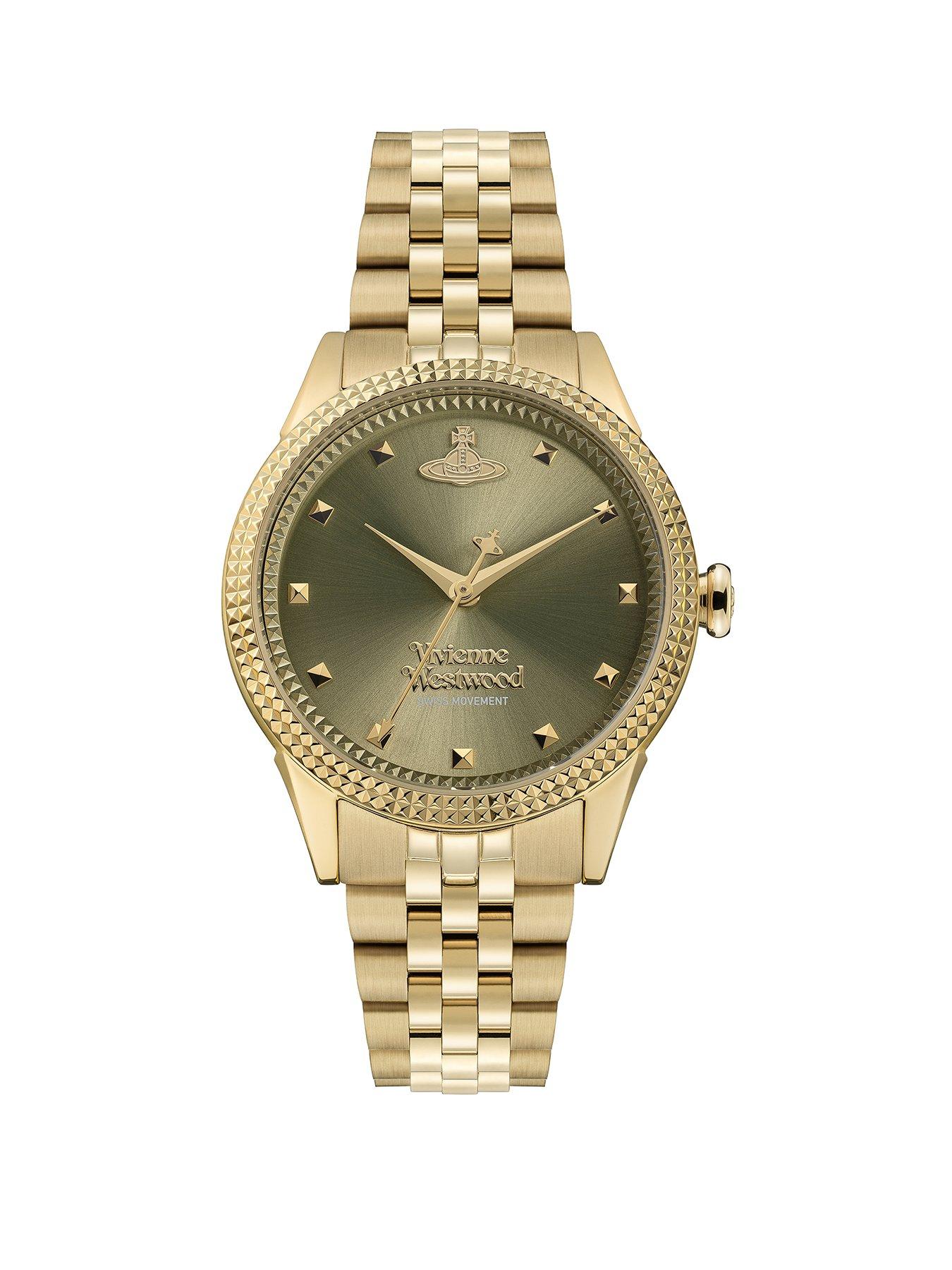Vivienne Westwood Little Seymour Ladies Quartz Watch Olive Green Sunray Dial Gold Stainless Steel Case and Bracelet