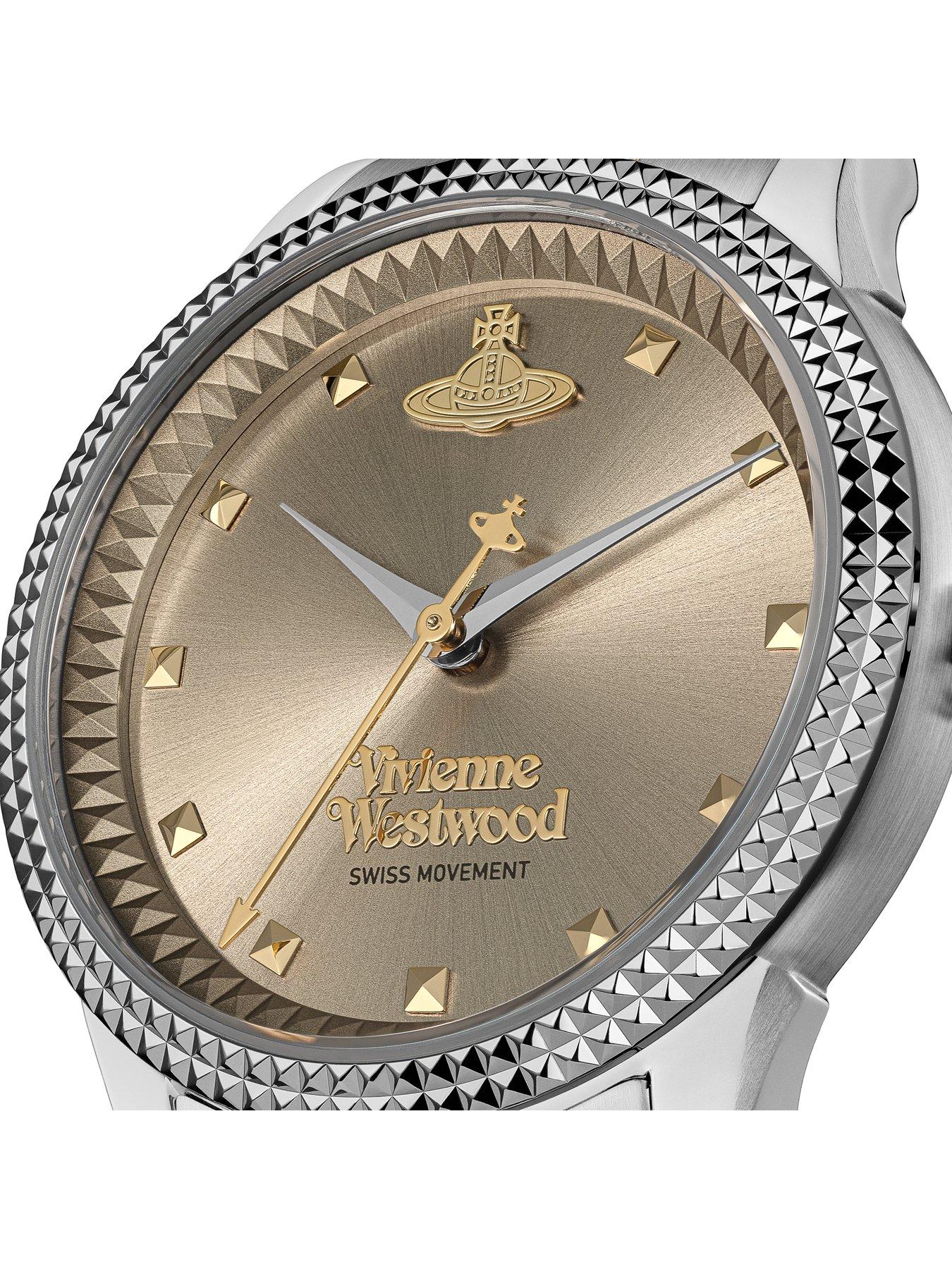  image of vivienne-westwood-little-seymour-ladies-quartz-watch-warm-grey-sunray-dial-silver-stainless-steel-case-and-two-tone-bracelet