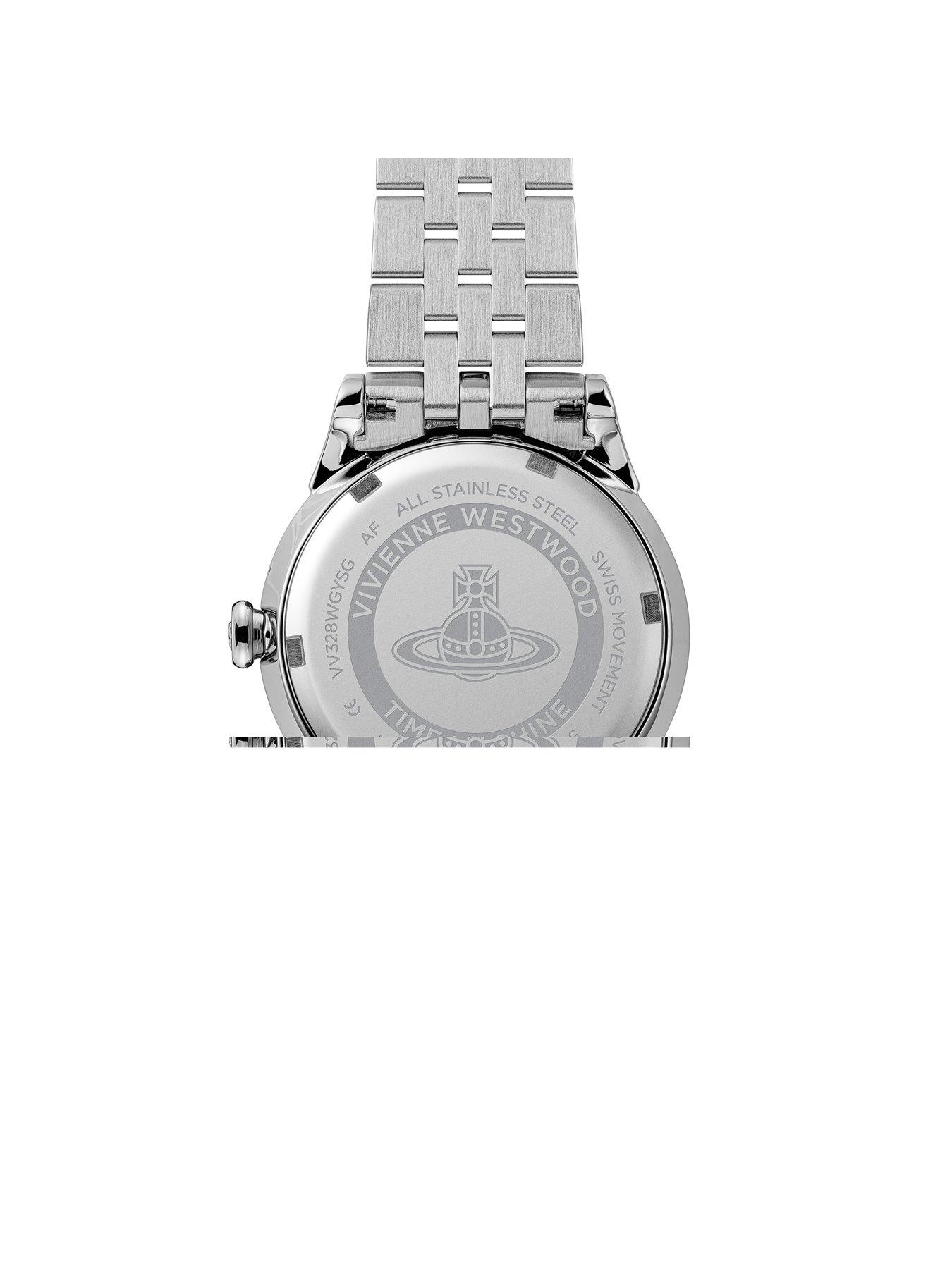  image of vivienne-westwood-little-seymour-ladies-quartz-watch-warm-grey-sunray-dial-silver-stainless-steel-case-and-two-tone-bracelet