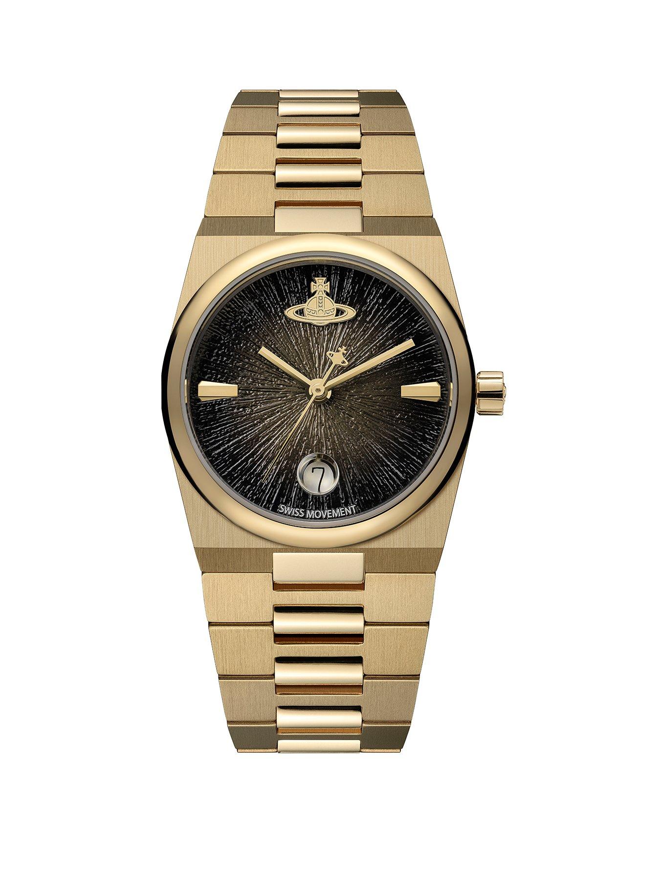 Vivienne Westwood The Hoxton Ladies Quartz Watch Black Dial Gold Stainless Steel Case and Bracelet