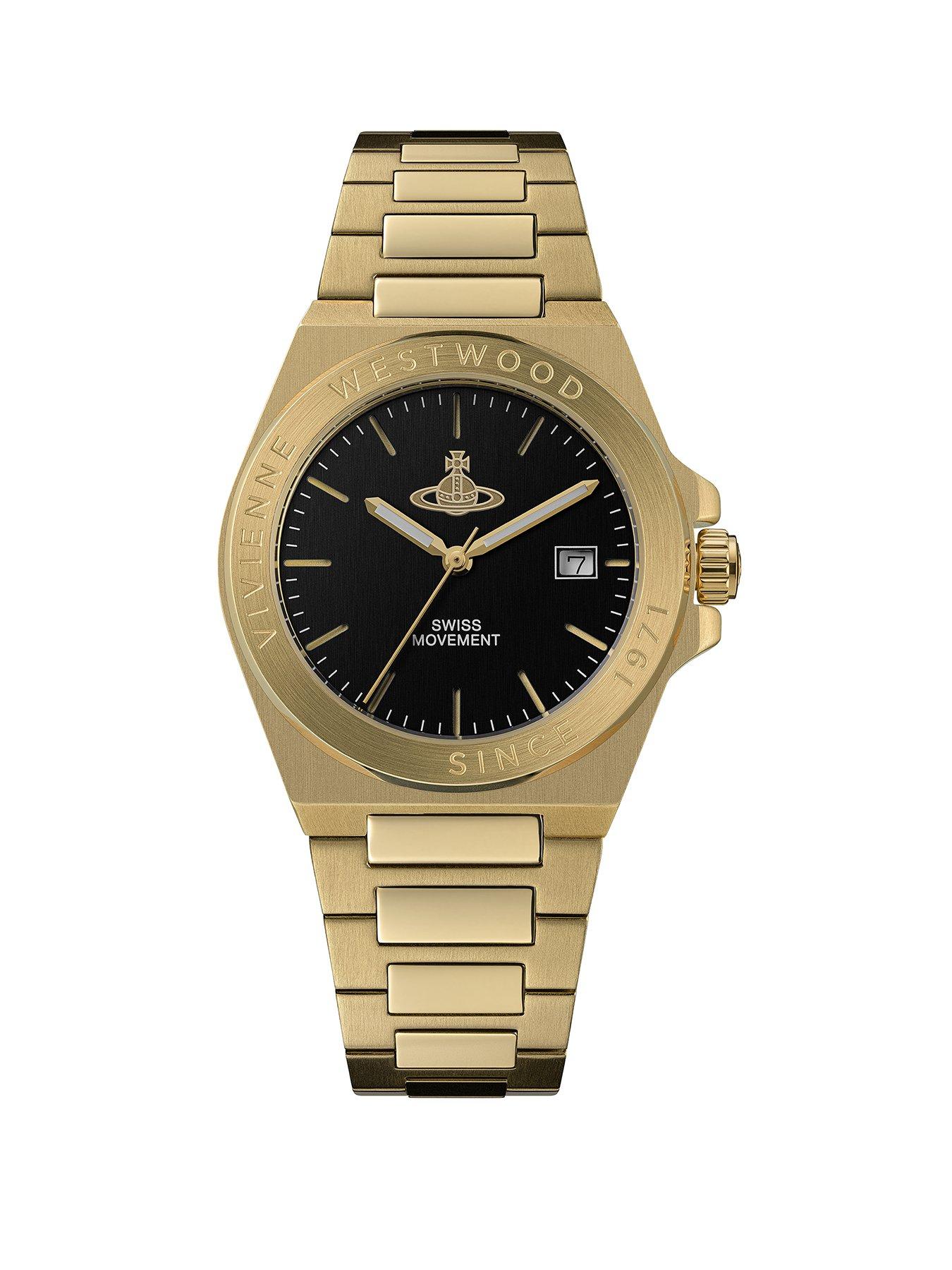  image of vivienne-westwood-the-hanwell-ladies-quartz-watch-black-dial-gold-stainless-steel-case-and-bracelet