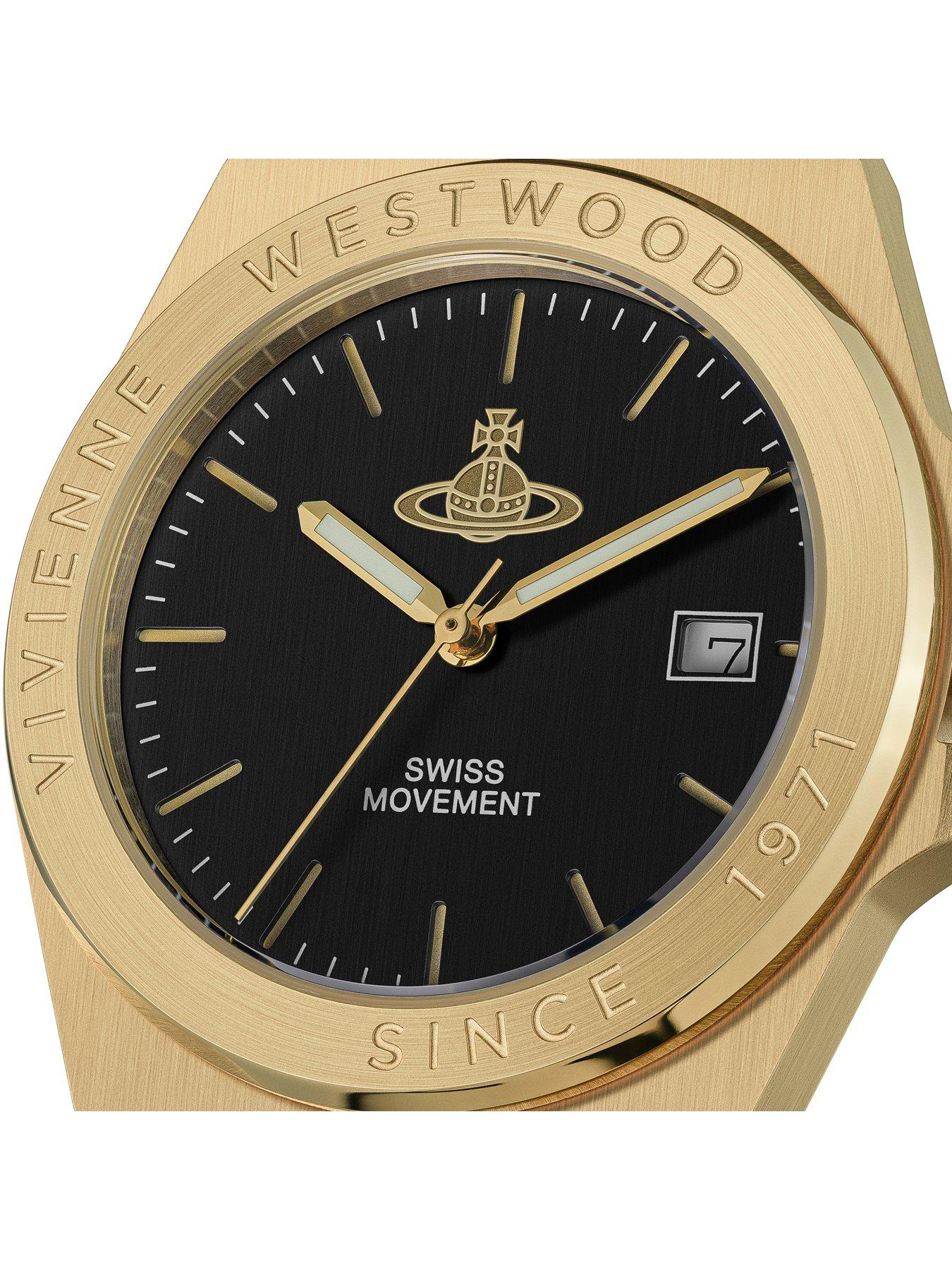  image of vivienne-westwood-the-hanwell-ladies-quartz-watch-black-dial-gold-stainless-steel-case-and-bracelet