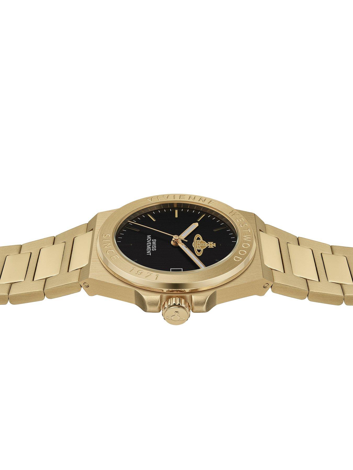  image of vivienne-westwood-the-hanwell-ladies-quartz-watch-black-dial-gold-stainless-steel-case-and-bracelet