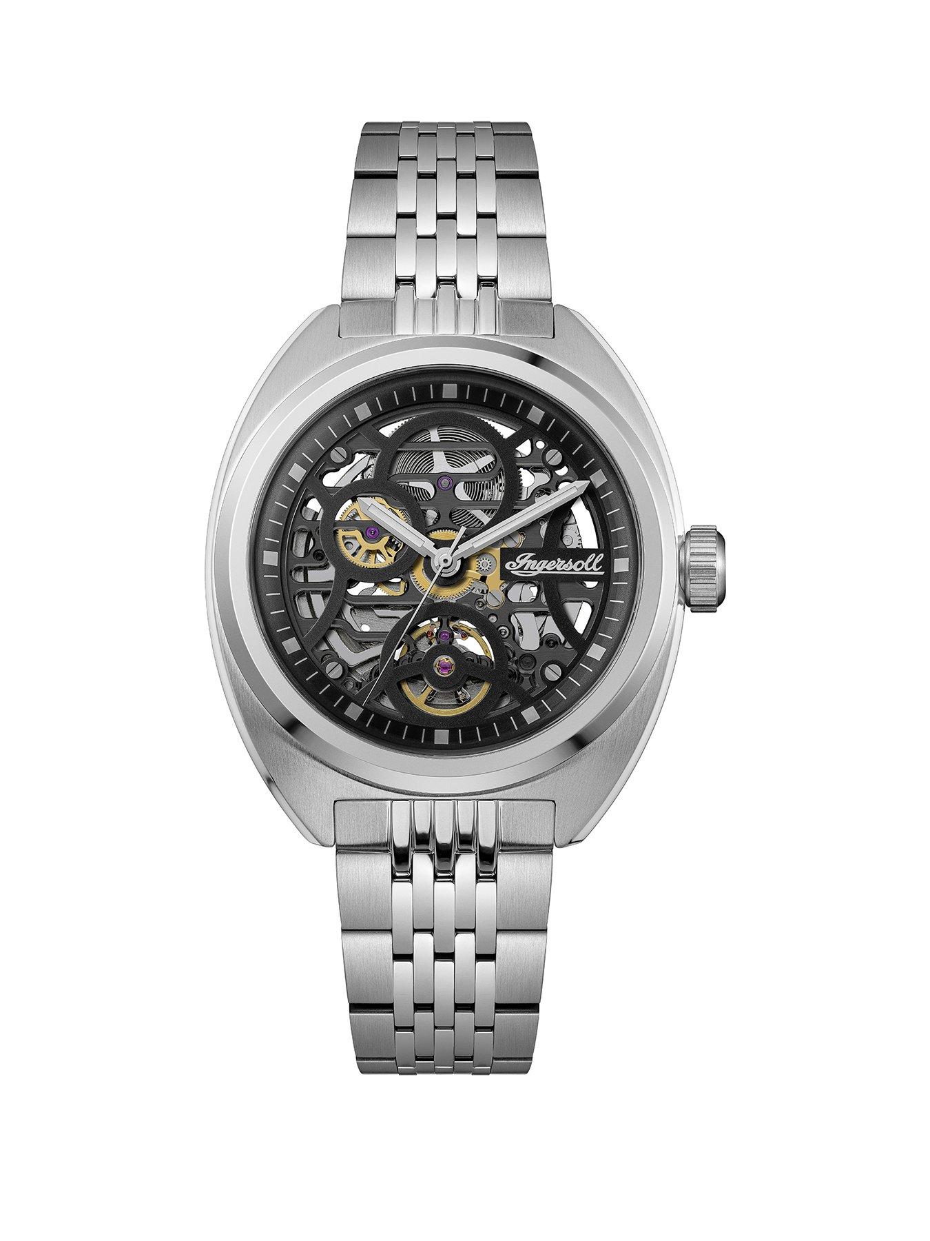 Ingersoll 1892 The Wrangler Automatic Mens Watch with Black Skeleton Dial and Silver Stainless Steel Bracelet - I16901