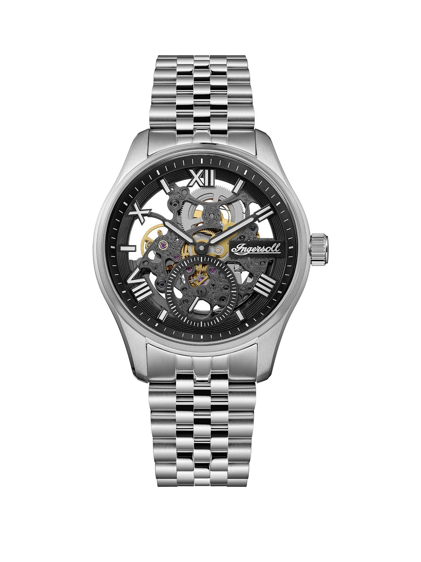 Ingersoll 1892 The Maverick Automatic Mens Watch with Black Skeleton Dial and Silver Stainless Steel Bracelet- I17403