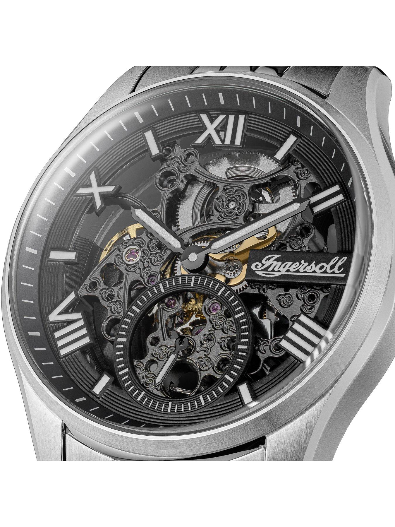  image of ingersoll-1892-the-maverick-automatic-mens-watch-with-black-skeleton-dial-and-silver-stainless-steel-bracelet--i17403
