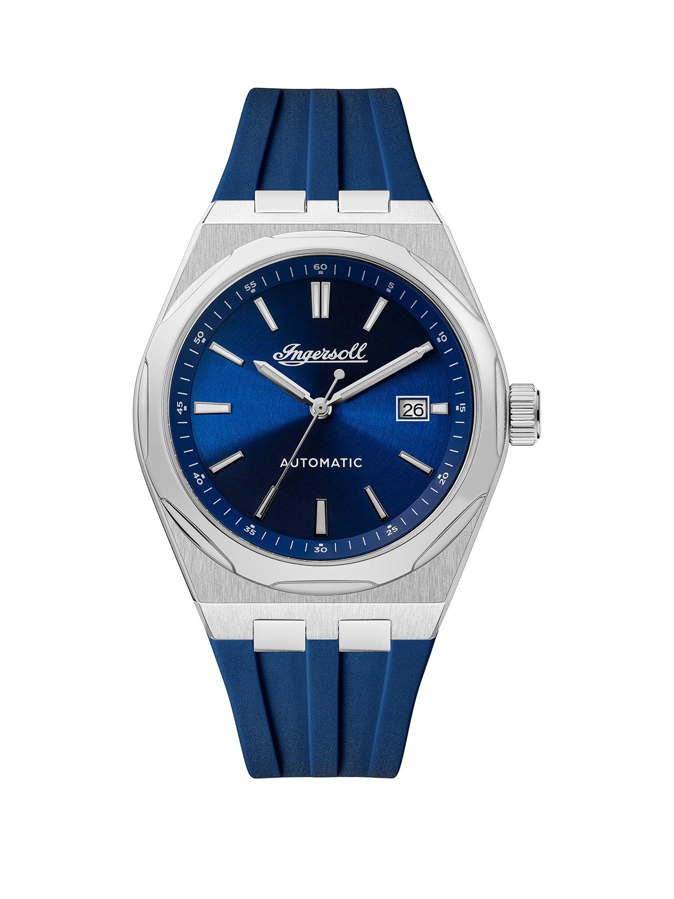  image of ingersoll-1892-the-rider-automatic-mens-watch-with-blue-dial-and-blue-pu-strap-i16802