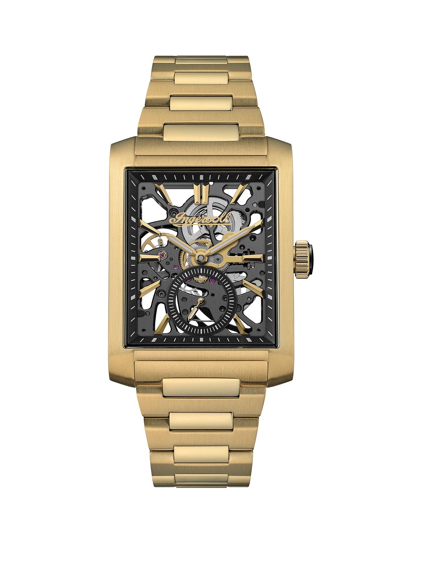 Ingersoll 1892 The Spur Automatic Mens Watch with Black Skeleton Dial and Gold Stainless Steel Bracelet - I17002
