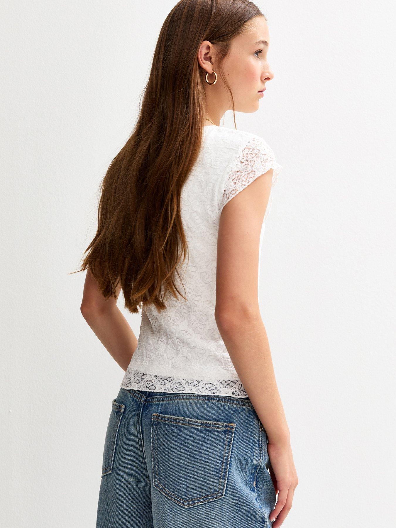 Image 2 of 3 of New Look 915 Girls White Asymmetric Lace Top