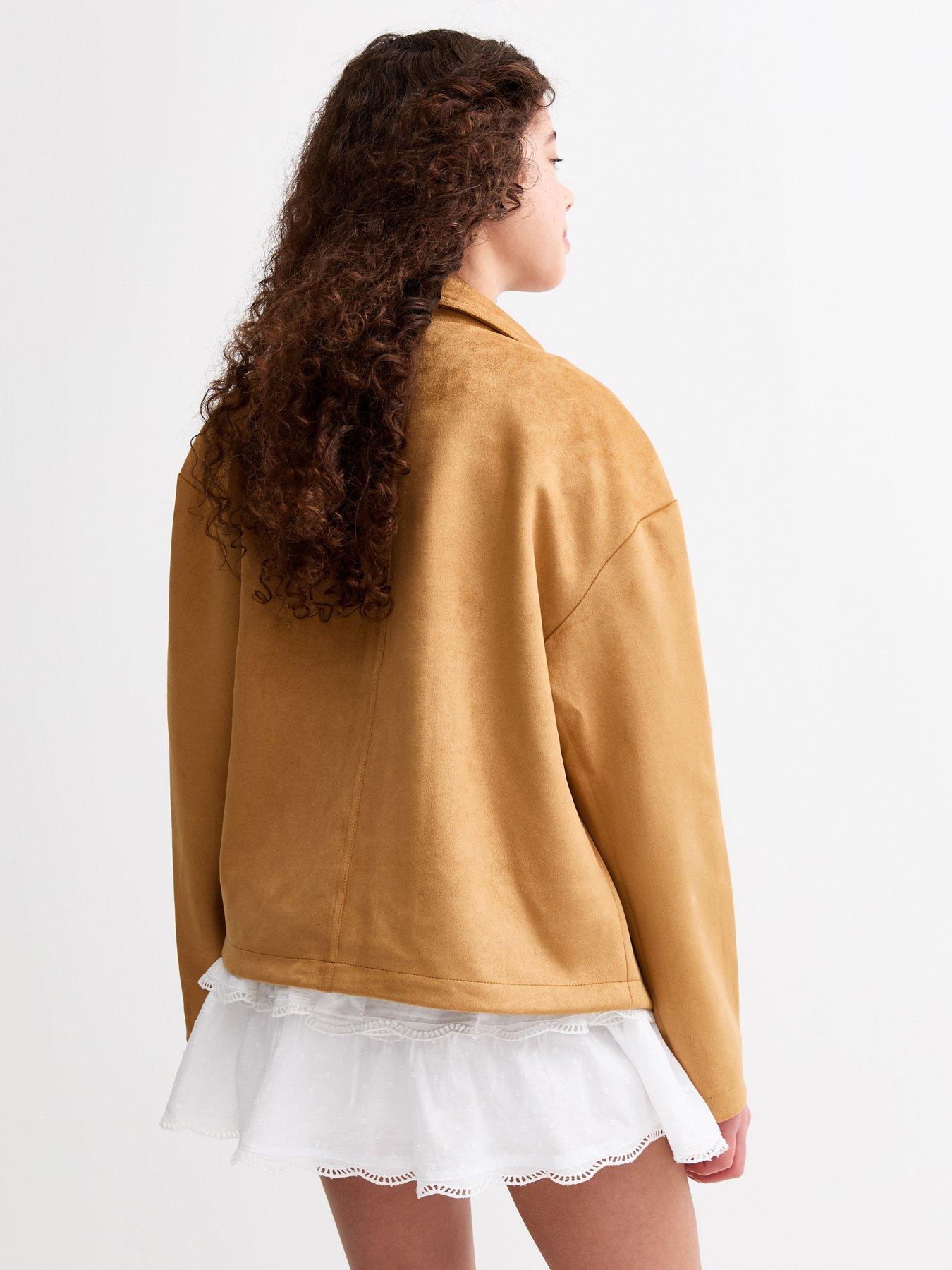 Image 2 of 4 of New Look 915 Girls Faux Suede Oversized Jacket - Light Brown