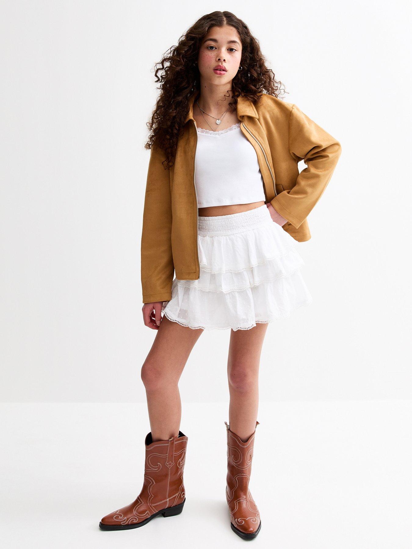 Image 3 of 4 of New Look 915 Girls Faux Suede Oversized Jacket - Light Brown