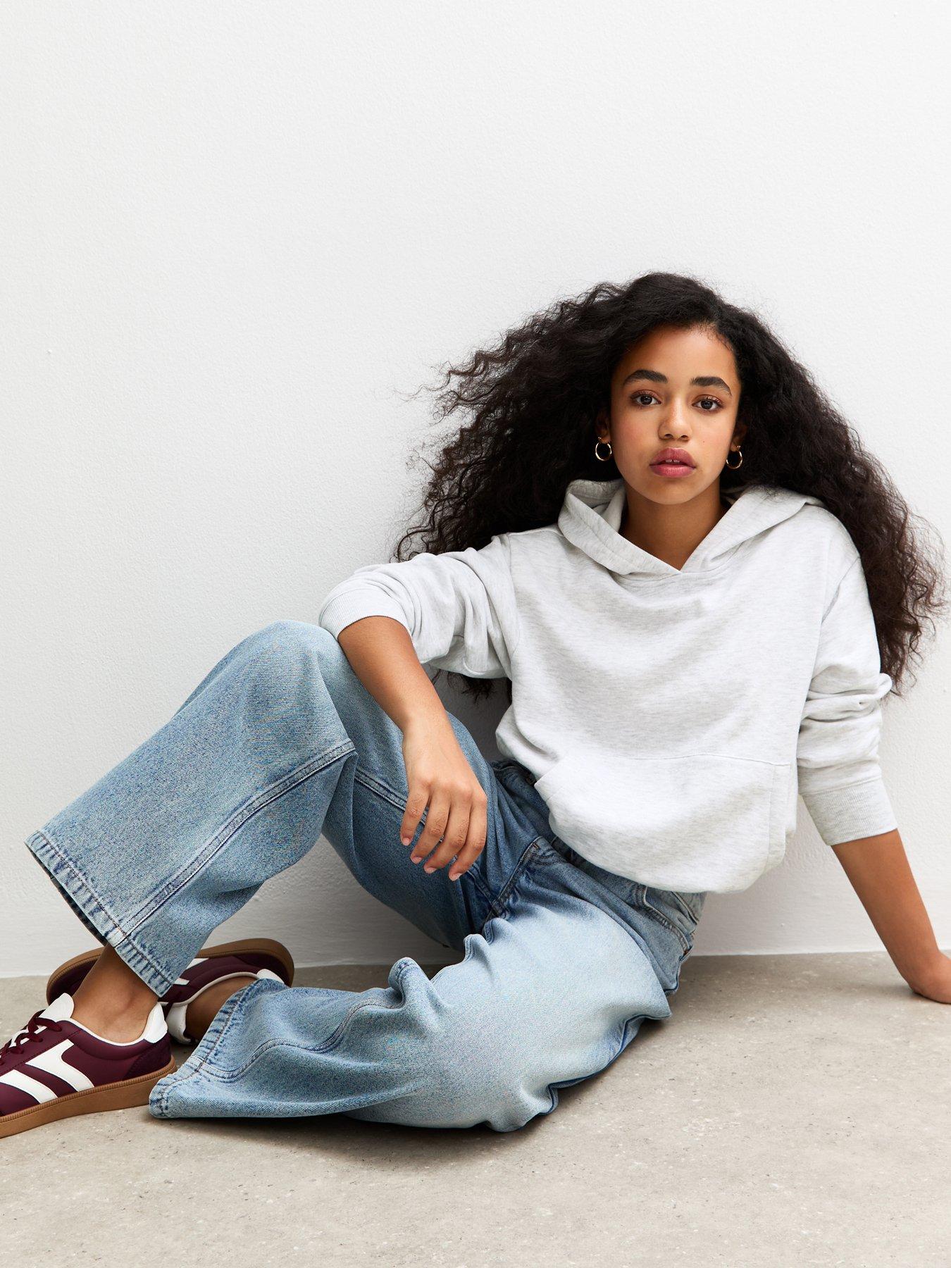  image of new-look-915-girls-bubble-hem-hoodie-grey