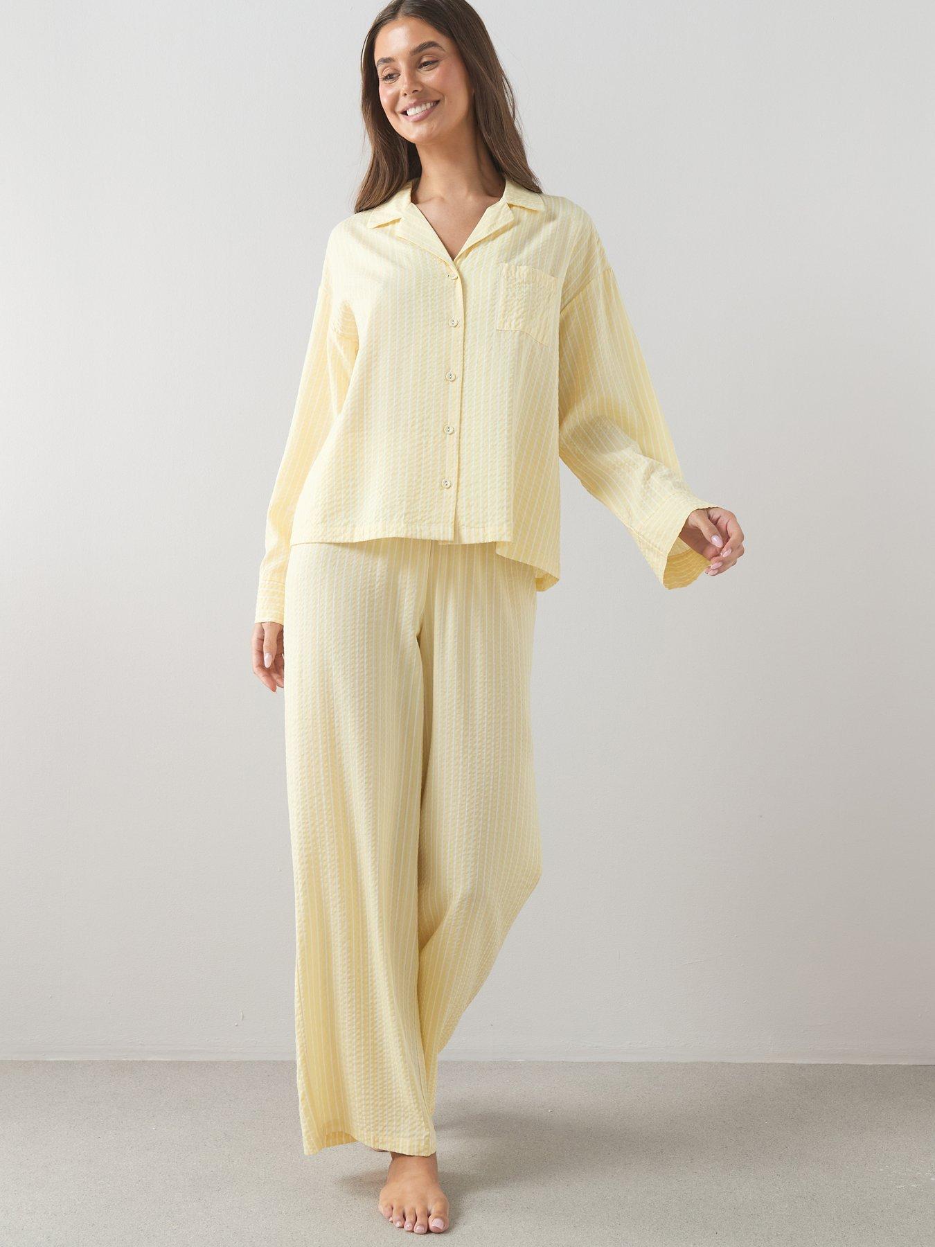 The Very Collection Woven Stripe Revere Pyjama Set - Yellow
