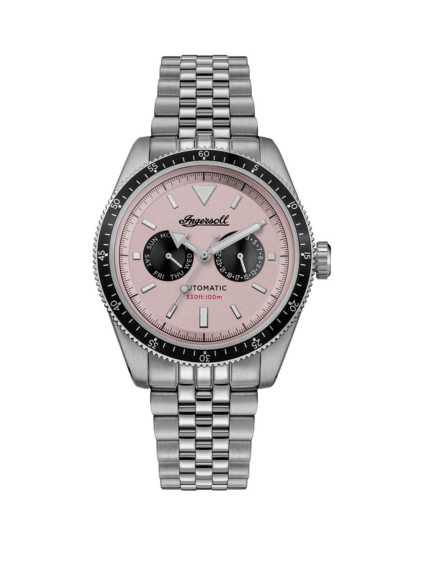 Ingersoll 1892 The Outlaw Automatic Mens Watch with Pink Dial and Silver Stainless Steel Bracelet - I17201