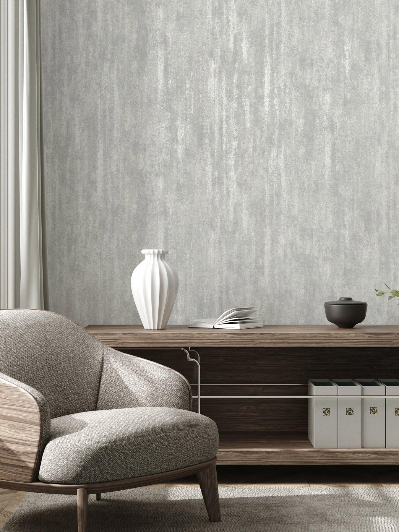 The Very Collection Luxe Distressed plain Silver Wallpaper
