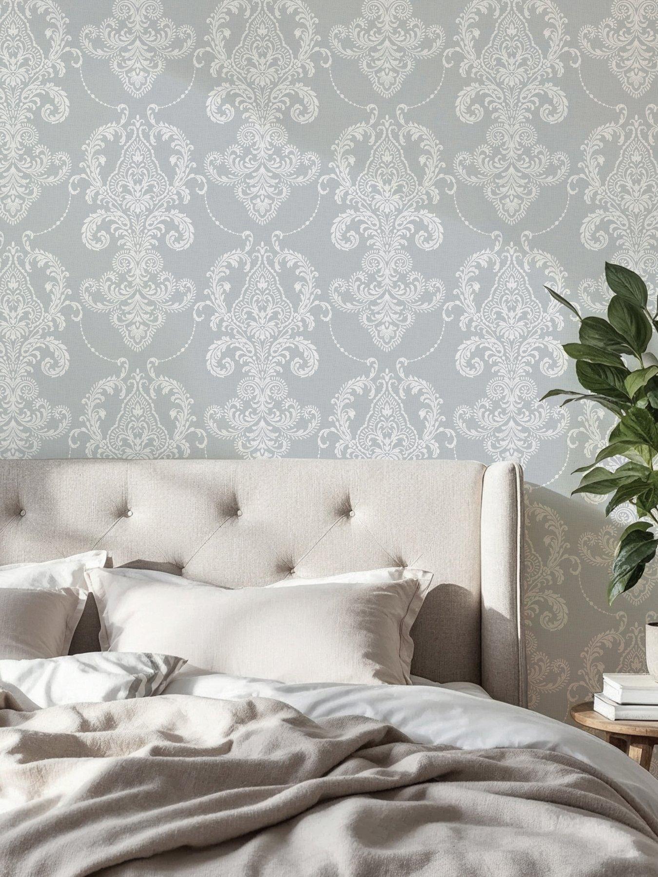  image of the-very-collection-embroidered-damask-blue-wallpaper