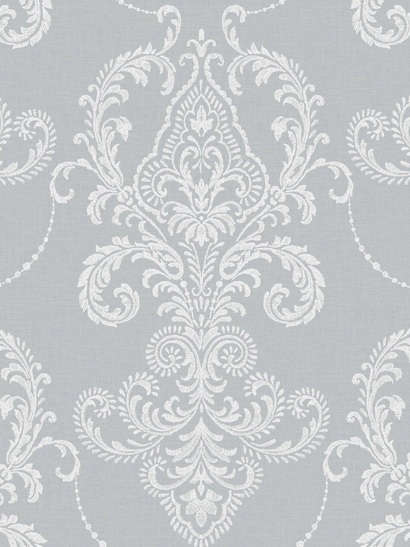  image of the-very-collection-embroidered-damask-blue-wallpaper