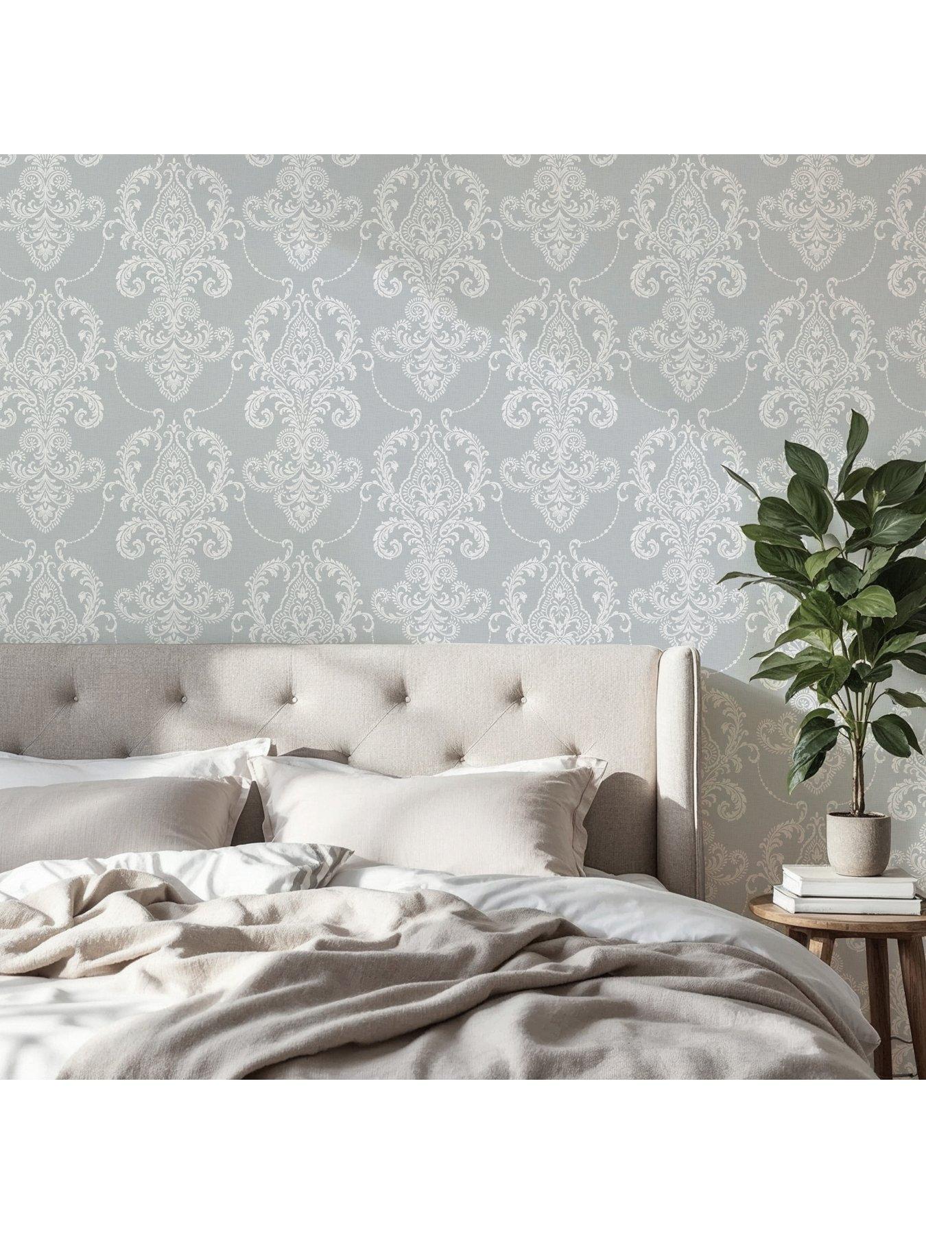  image of the-very-collection-embroidered-damask-blue-wallpaper