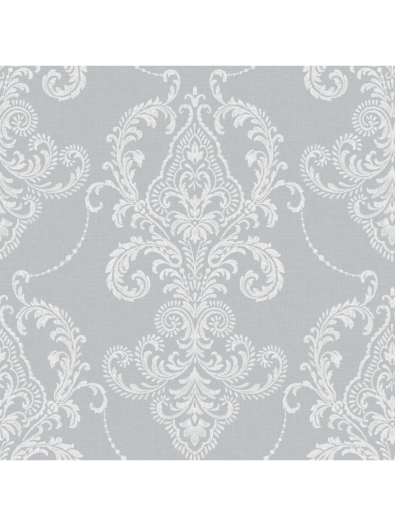  image of the-very-collection-embroidered-damask-blue-wallpaper