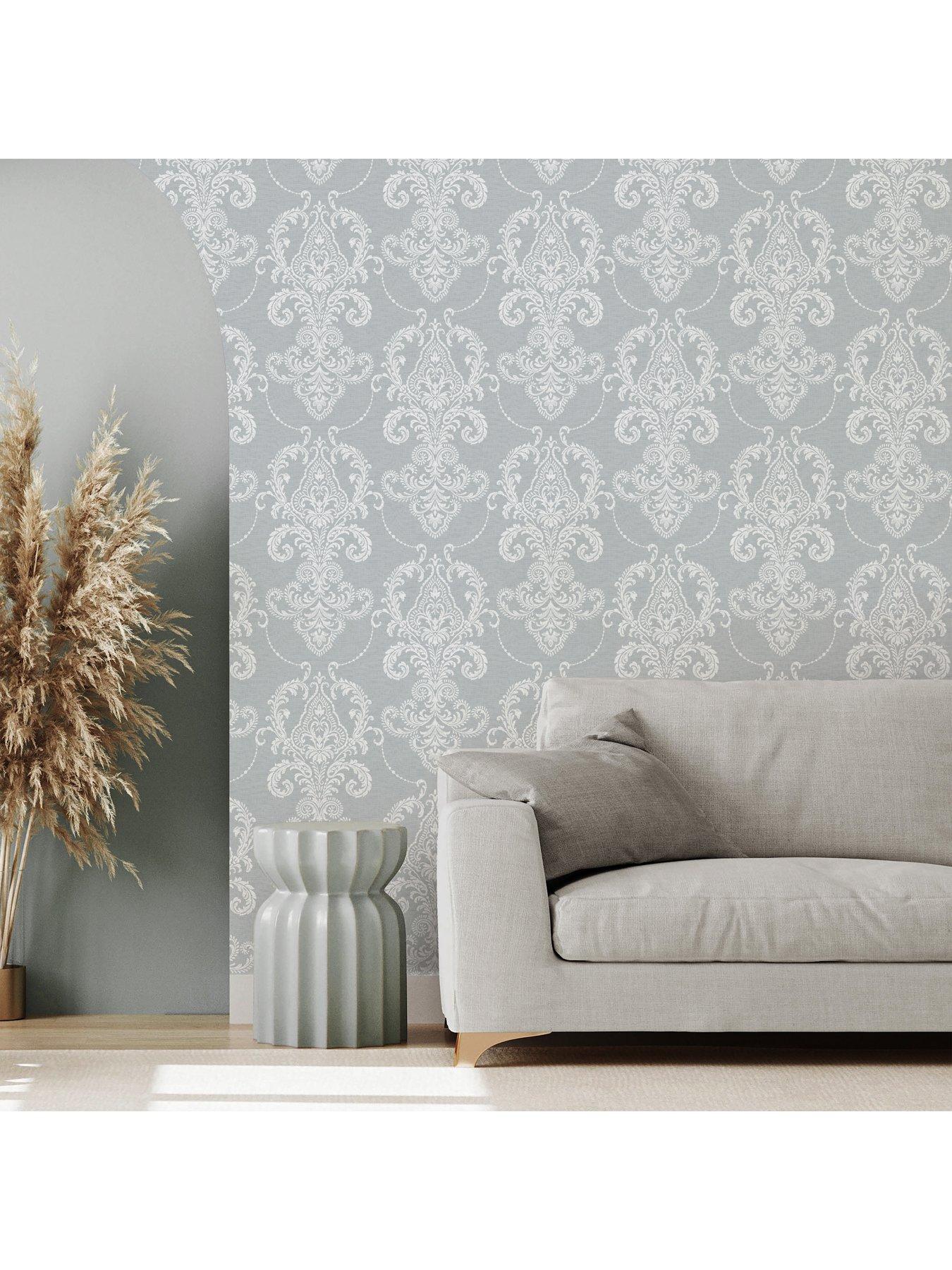  image of the-very-collection-embroidered-damask-blue-wallpaper