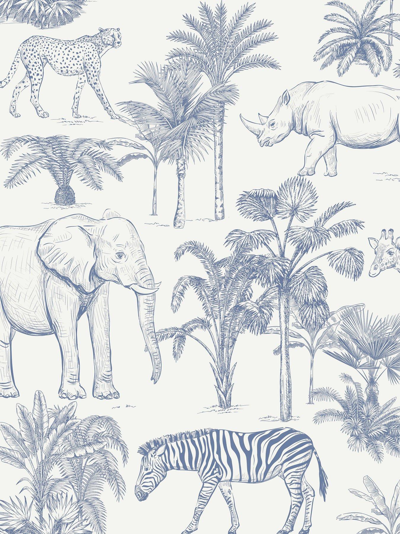 Image 3 of 7 of The Very Collection Safari Blue Wallpaper