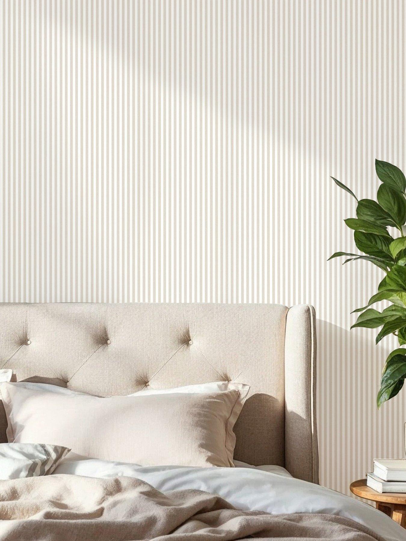 Image 1 of 8 of The Very Collection Mini Ticking Stripe Natural Wallpaper