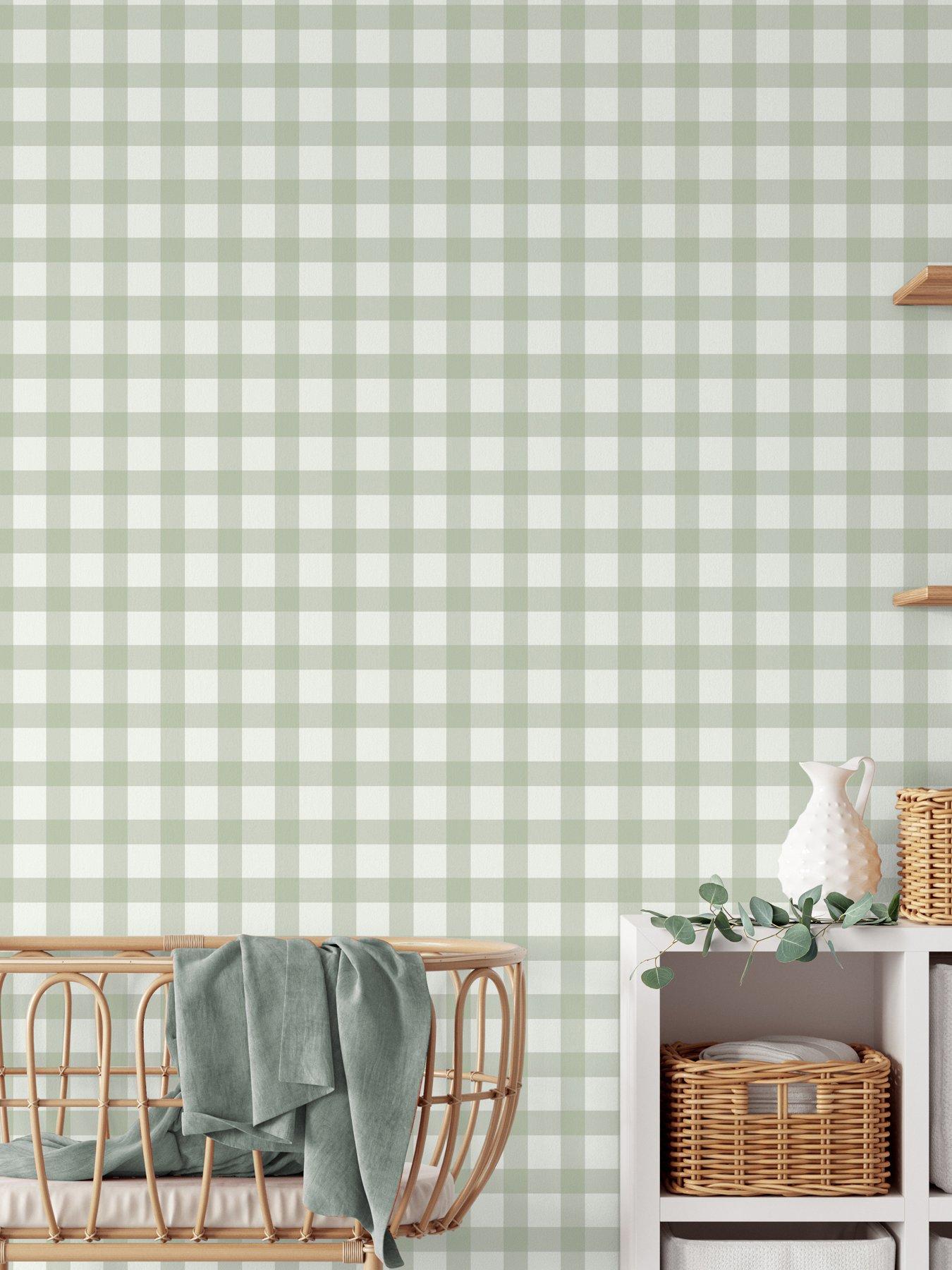  image of the-very-collection-gingham-sage-wallpaper
