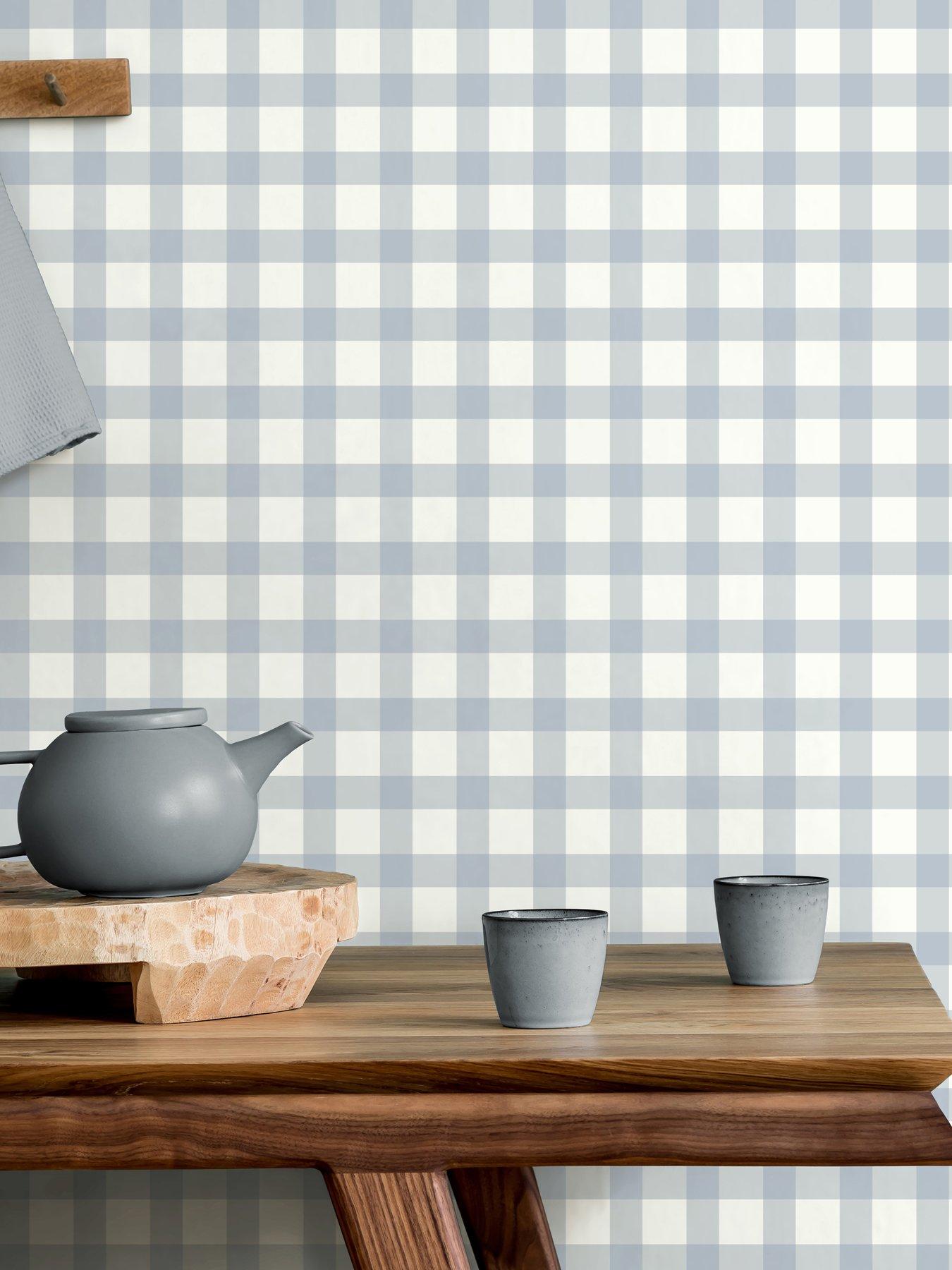  image of the-very-collection-gingham-blue-wallpaper
