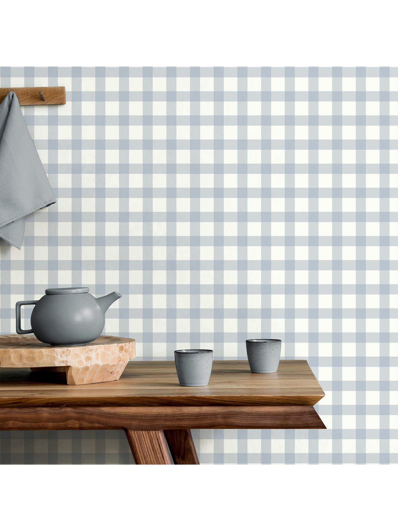  image of the-very-collection-gingham-blue-wallpaper